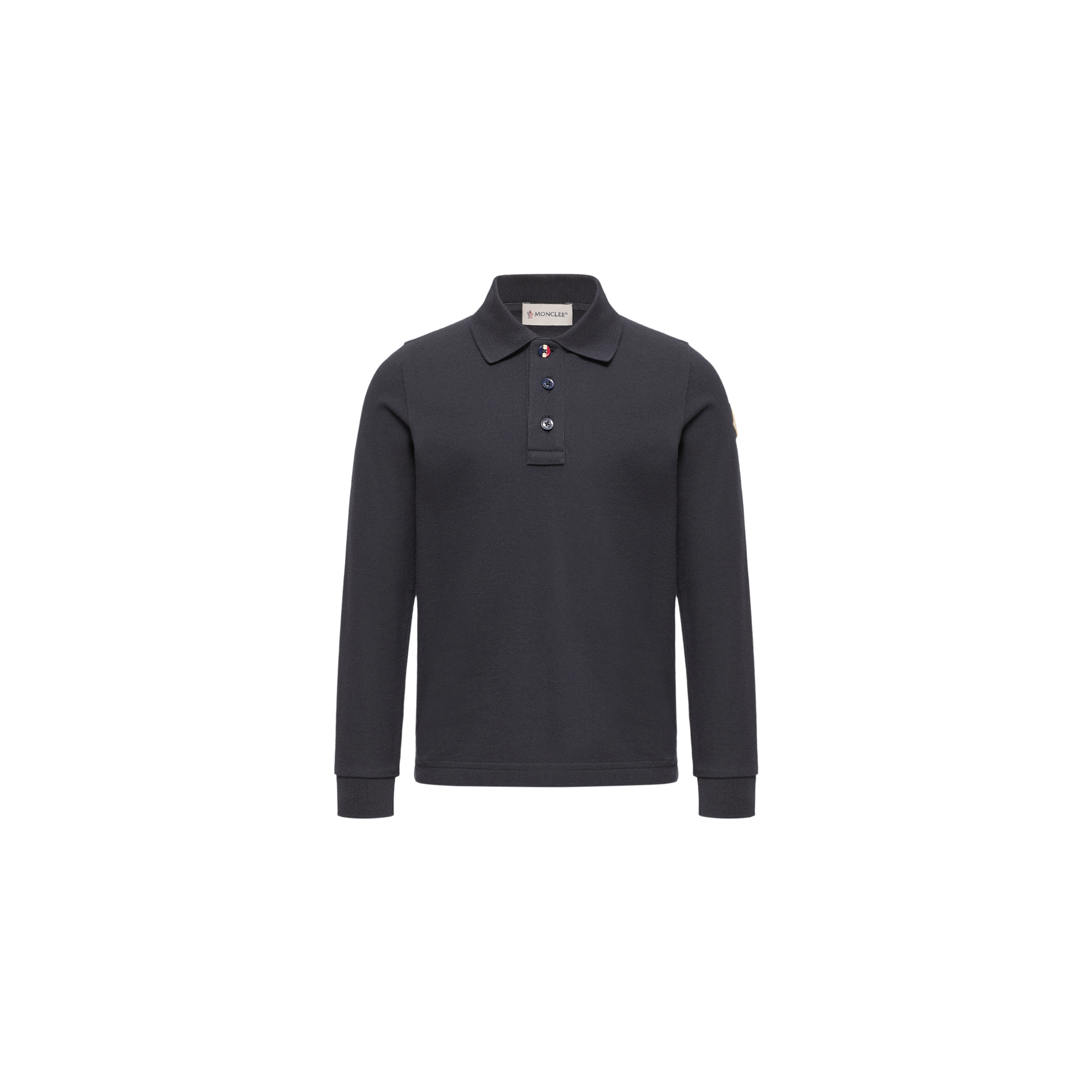 Moncler  Cotton Piquet Long Sleeve Polo Shirt for Boys in Blue, Size: 8Y