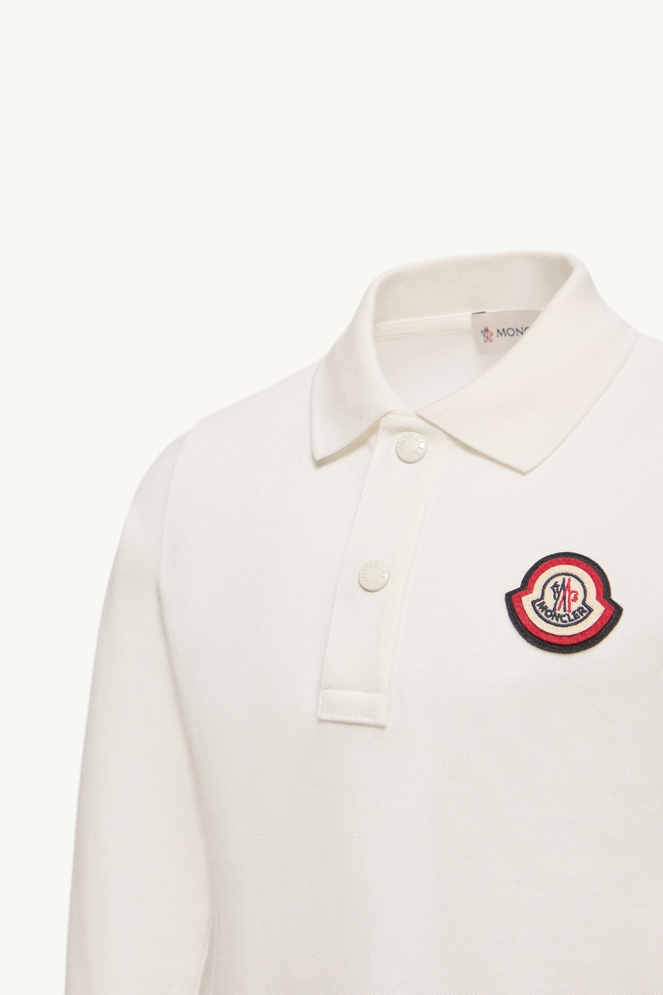 Polo a Maniche Lunghe in Piquet di Cotone Bambino Bianco Moncler 1