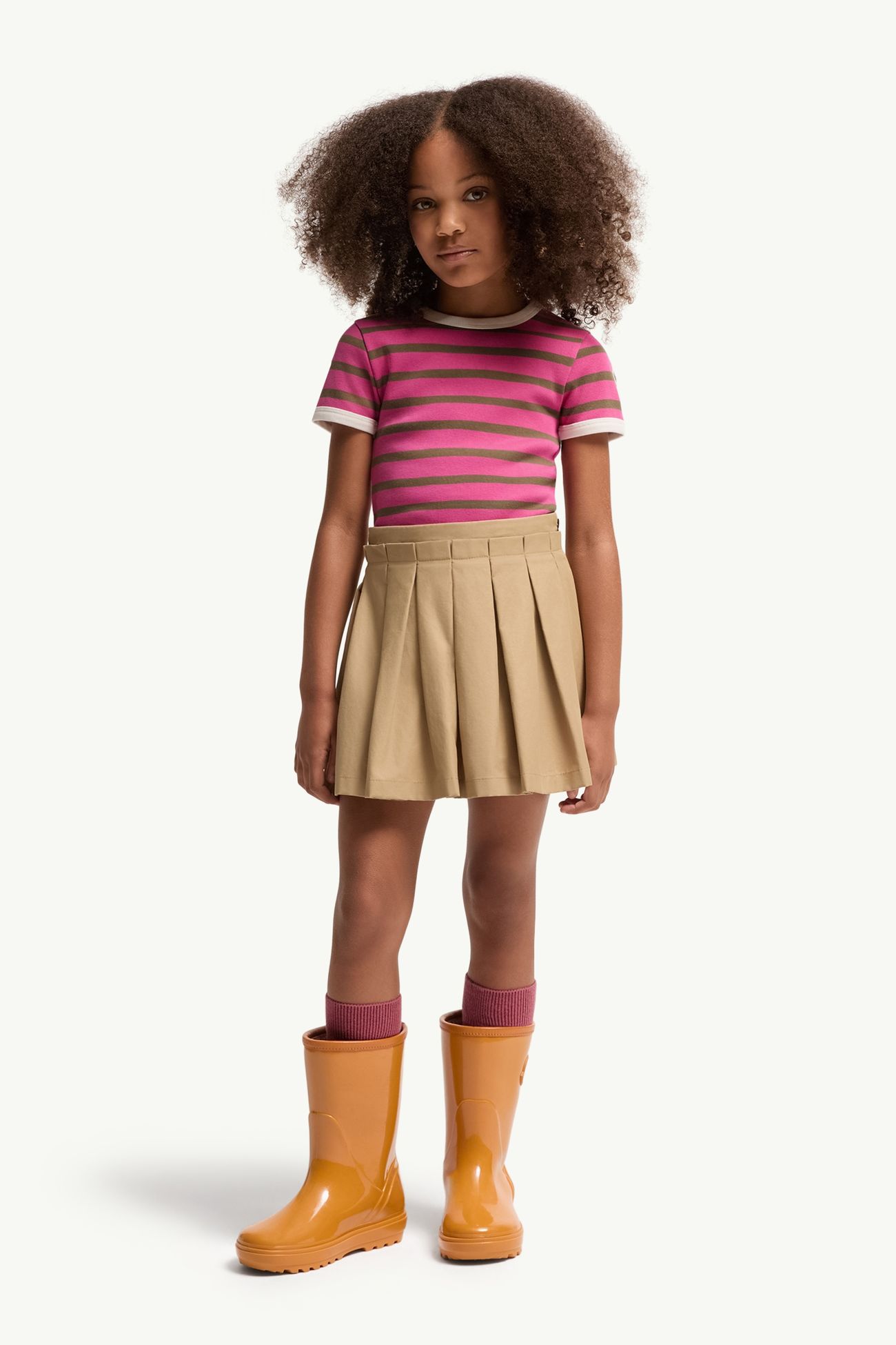 T-shirt en coton rayé Fille Rose Vif et Marron Moncler 1