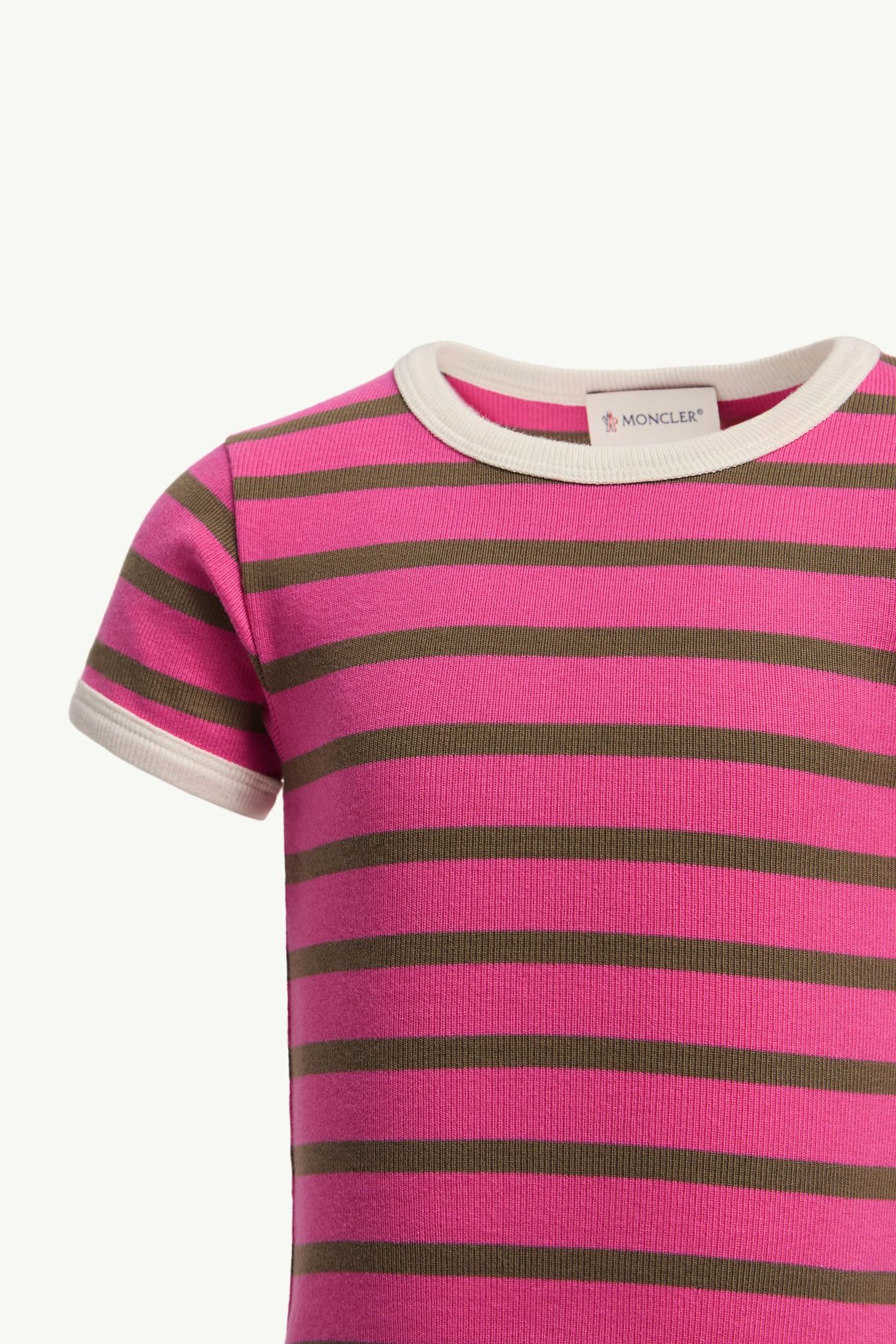 Striped Cotton T-Shirt Girl Bright Pink & Brown Moncler 2