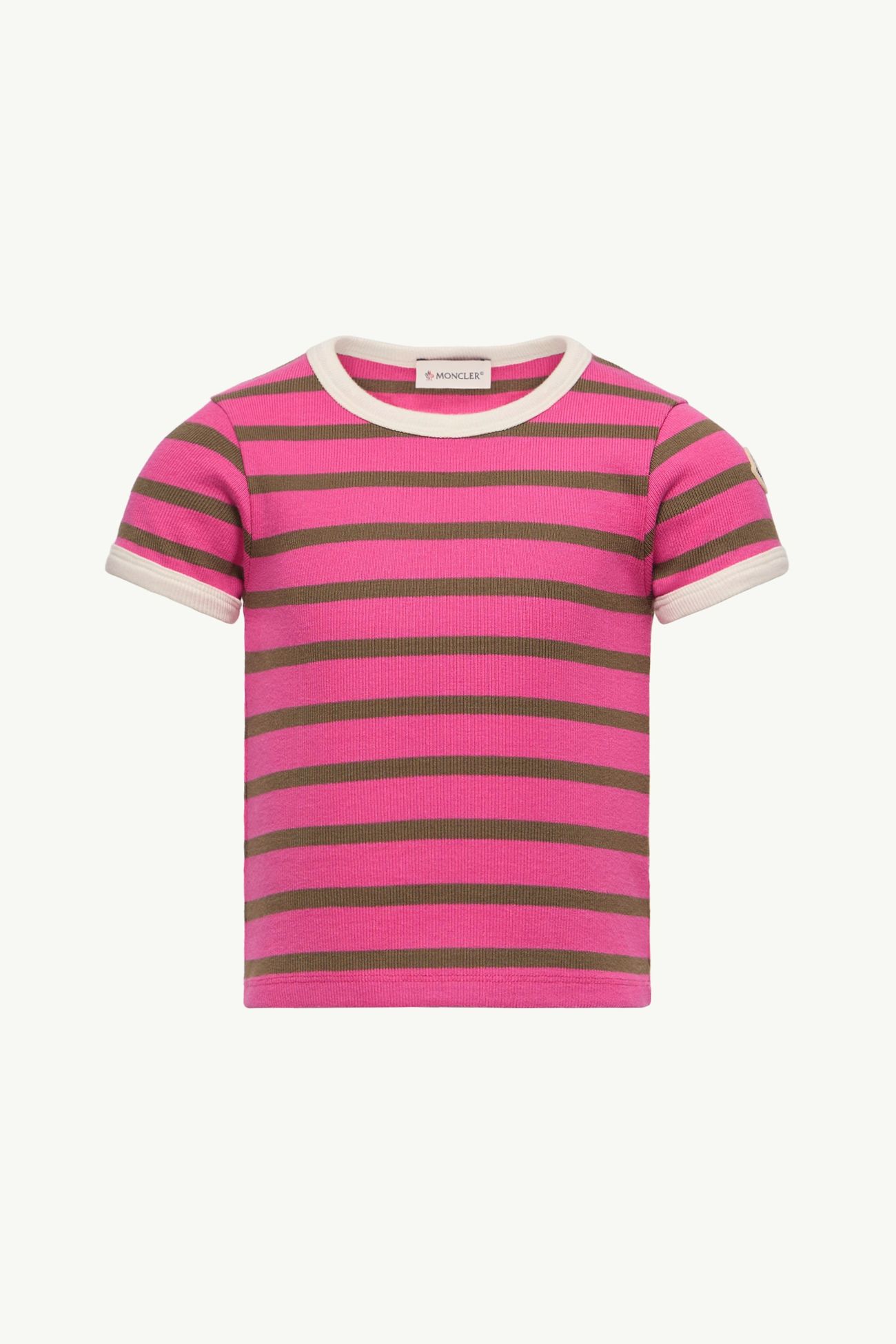 Striped Cotton T-Shirt Girl Bright Pink & Brown Moncler 0