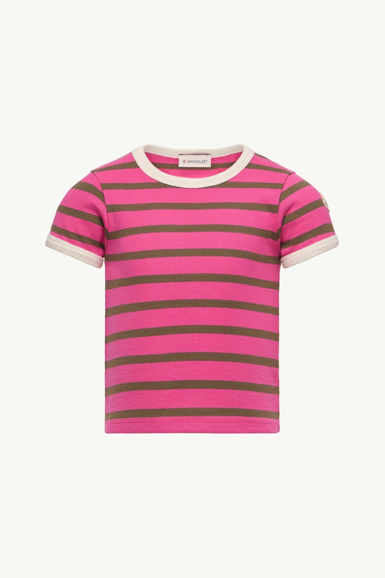 Striped Cotton T-Shirt Girl Bright Pink & Brown Moncler 0