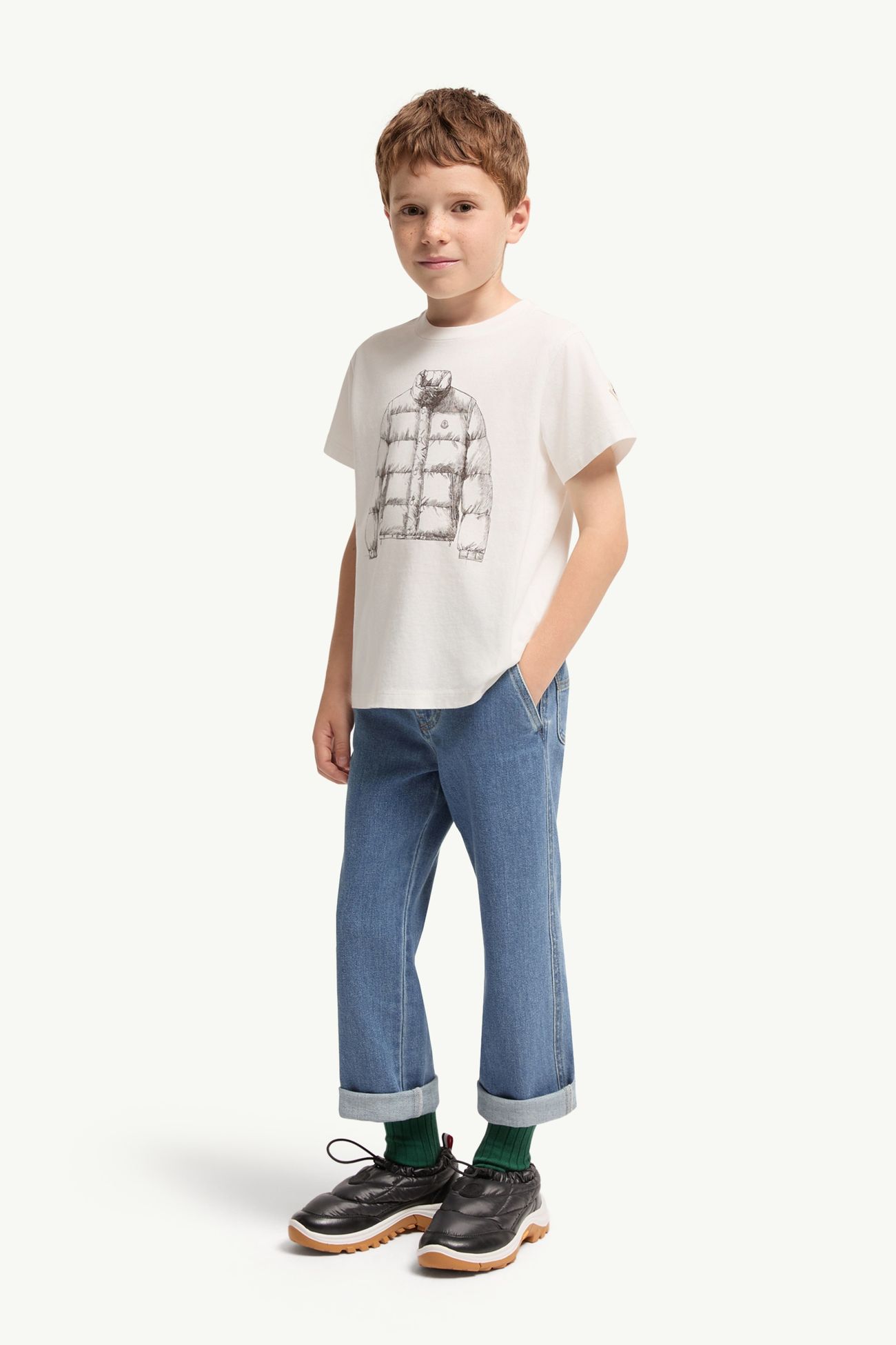 T-shirt in cotone con stampa piumino Bambino Bianco Moncler 1