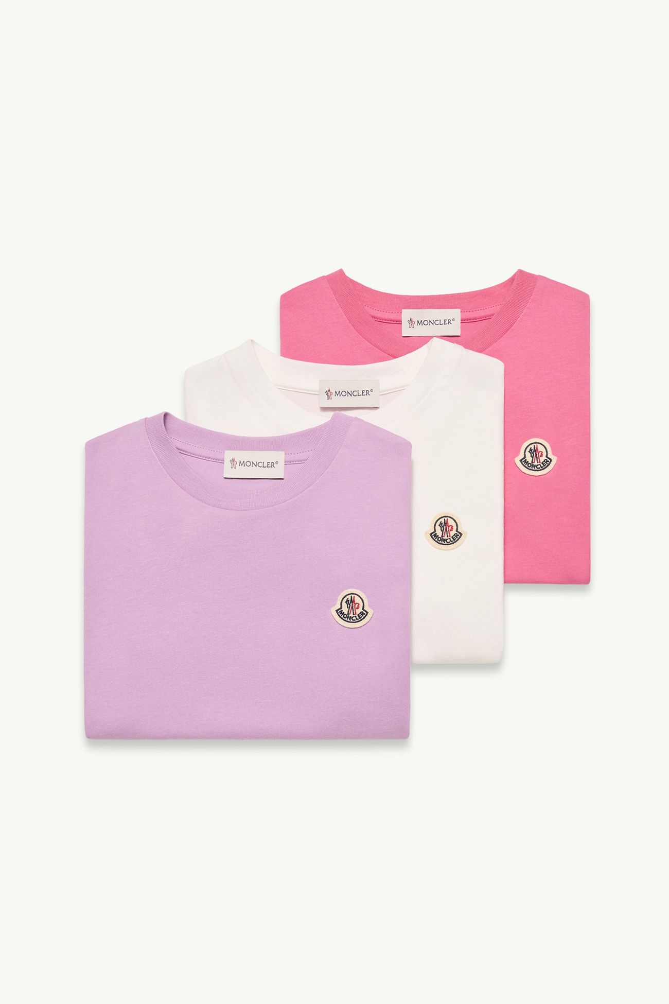 女童标识棉质T恤（三件装） 女童 淡紫色、亮粉色、白色 Moncler 0