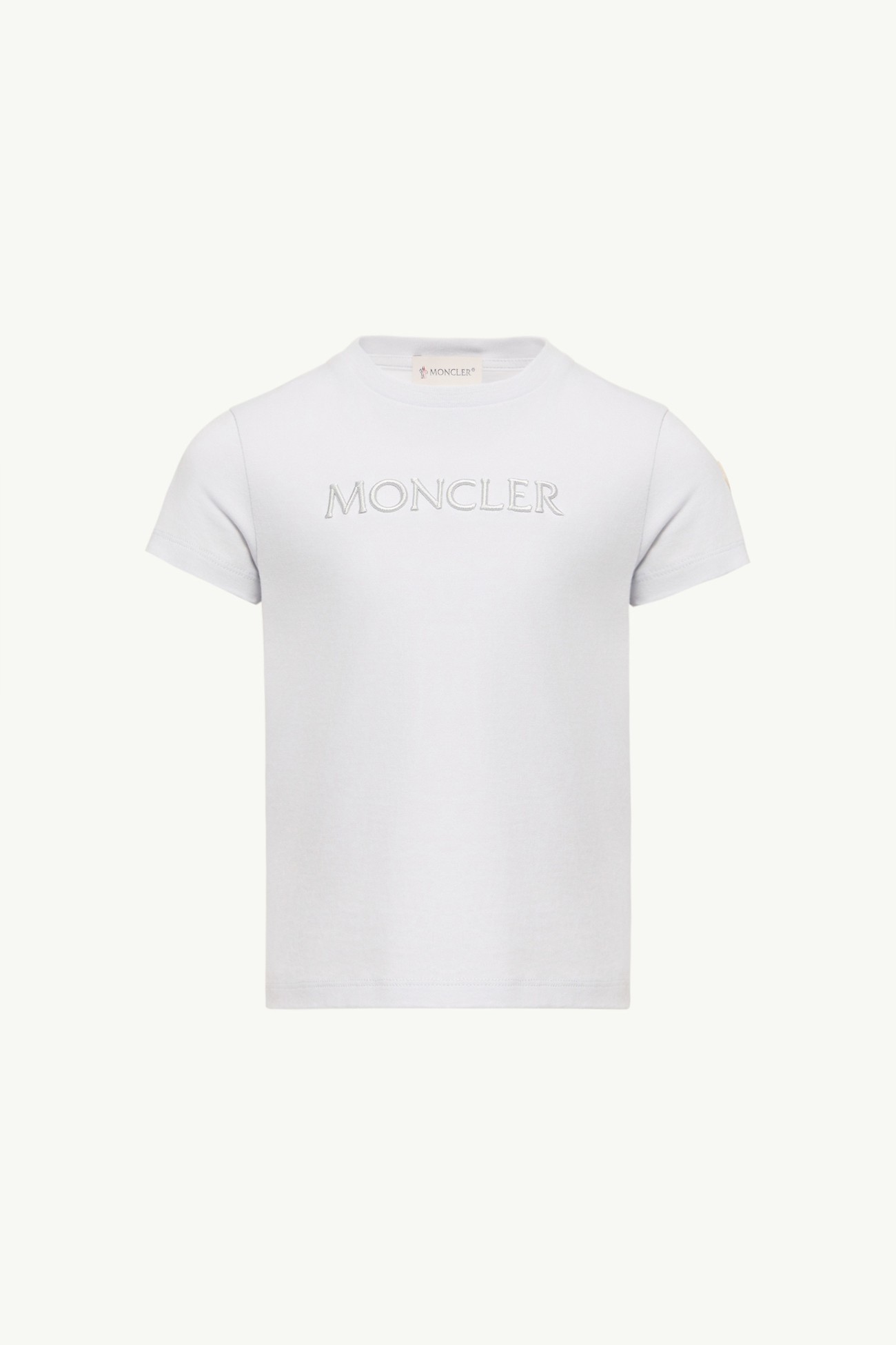 Embroidered Logo Cotton T-Shirt Girl Ice Grey Moncler 0