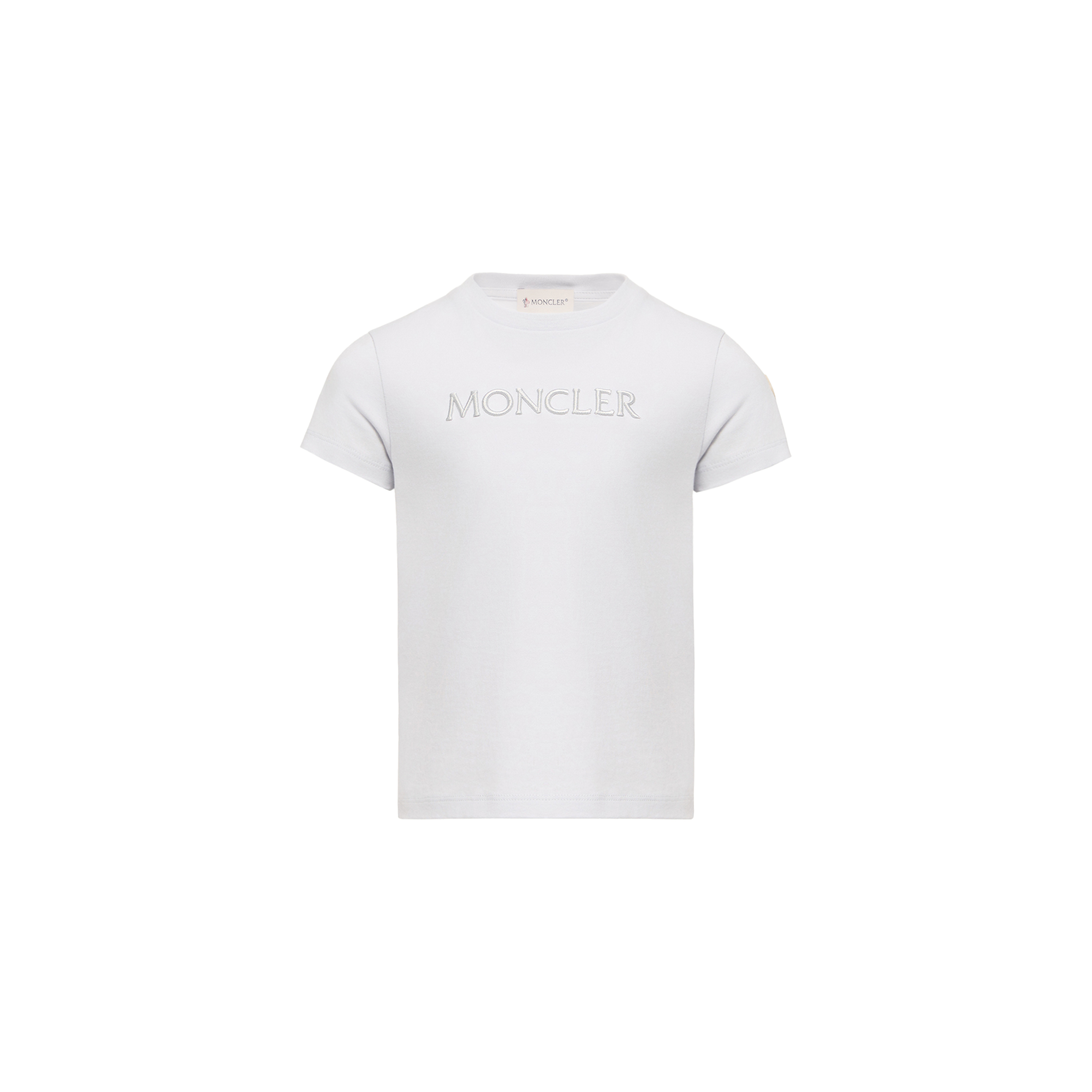 Moncler  Embroidered Logo Cotton T-Shirt for Girls in Gray, Size: 14Y