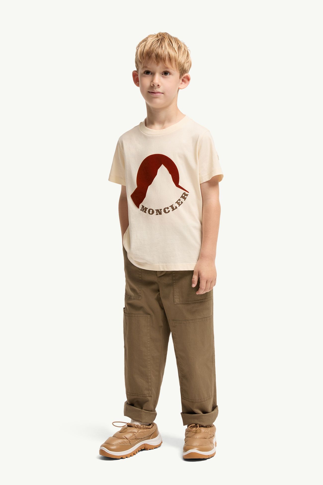 Logo Cotton Jersey T-Shirt Boy White Ivory Moncler 1