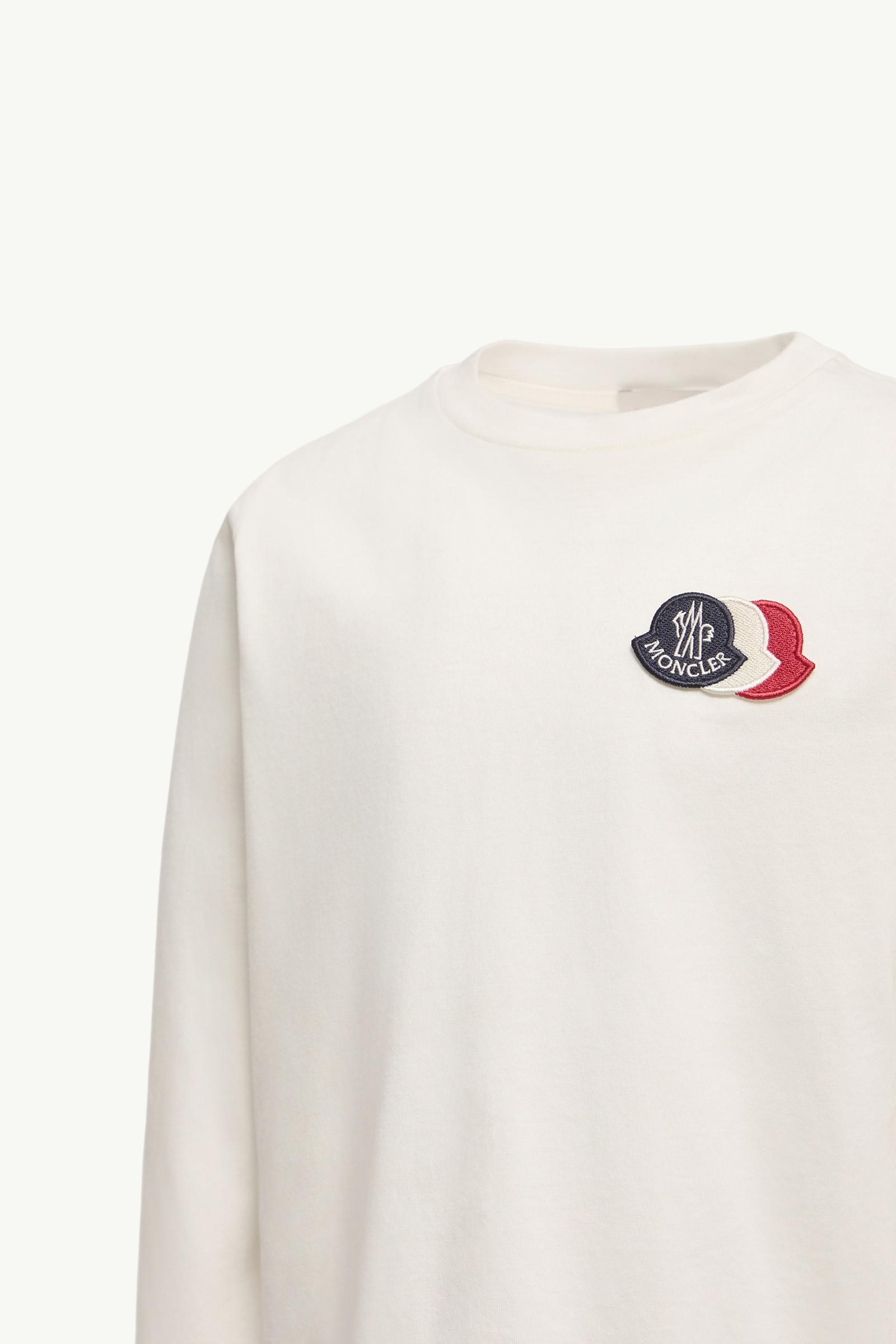 White Double Logo Long Sleeve Cotton T-Shirt - Polos & T-shirts