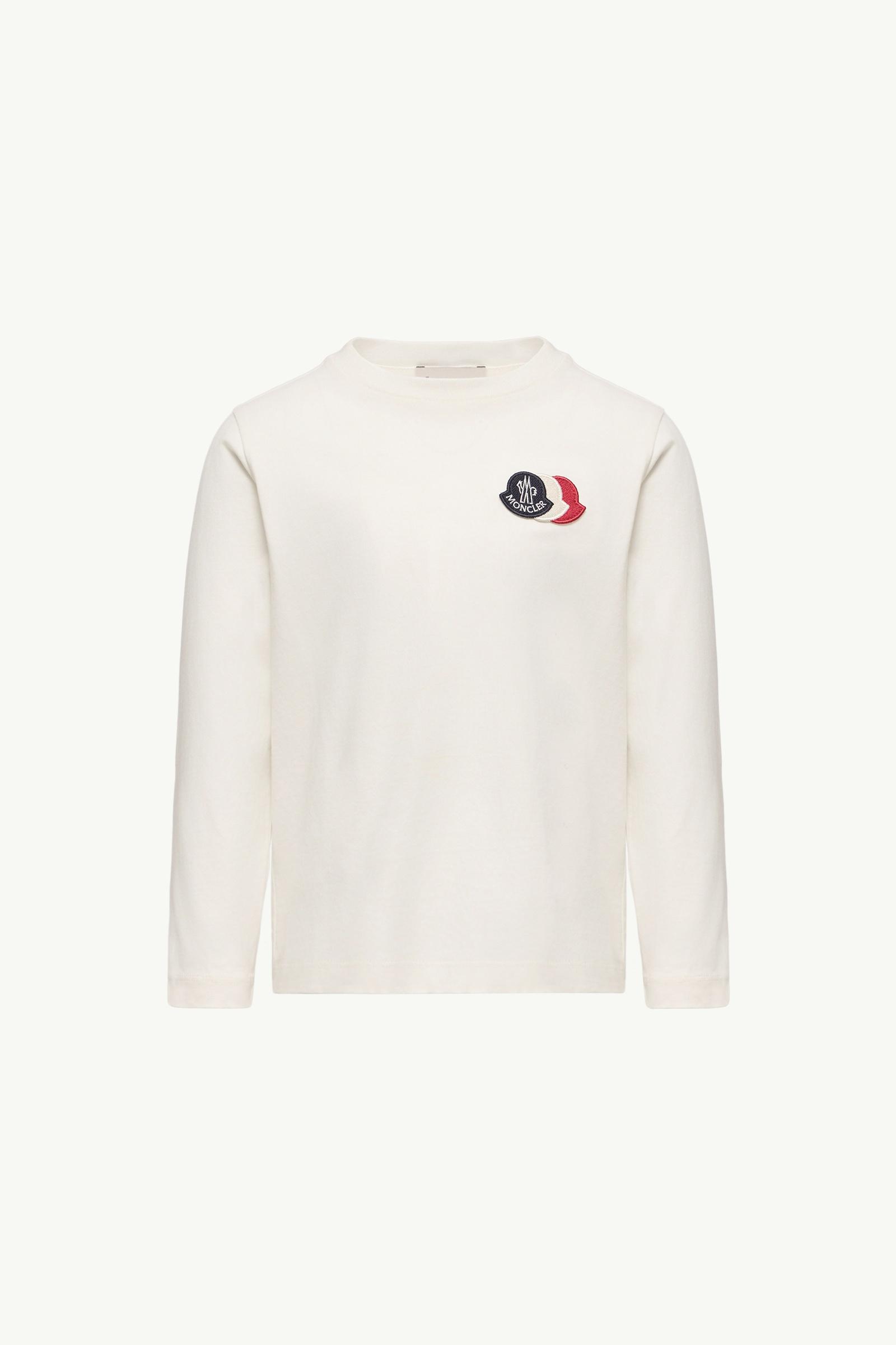 Double Logo Long Sleeve Cotton T-Shirt Boy White Moncler