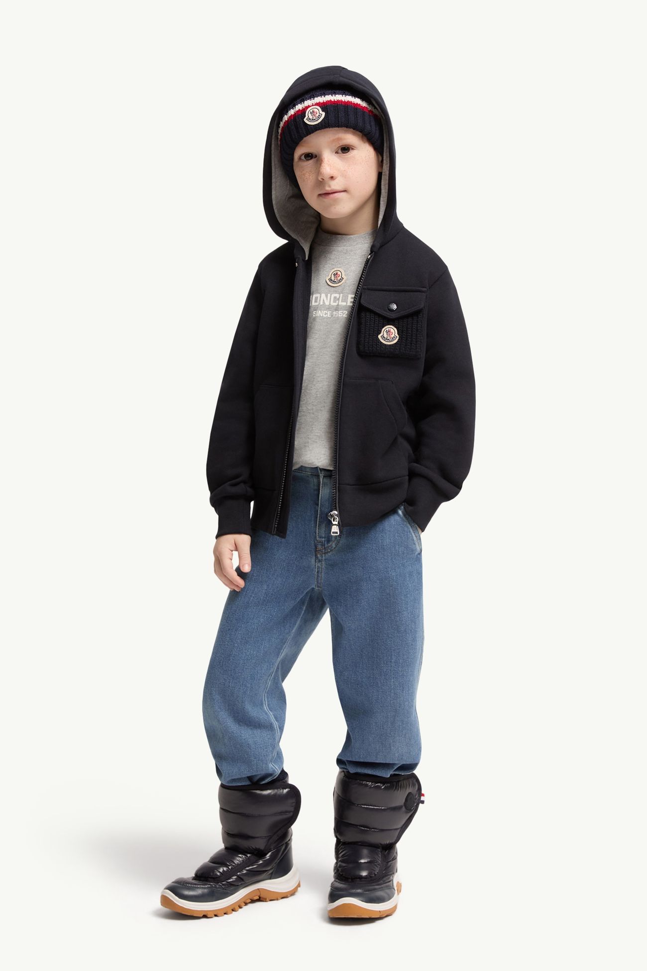 Logo Patch Cotton Zip-Up Hoodie Boy Dark Blue Moncler 1