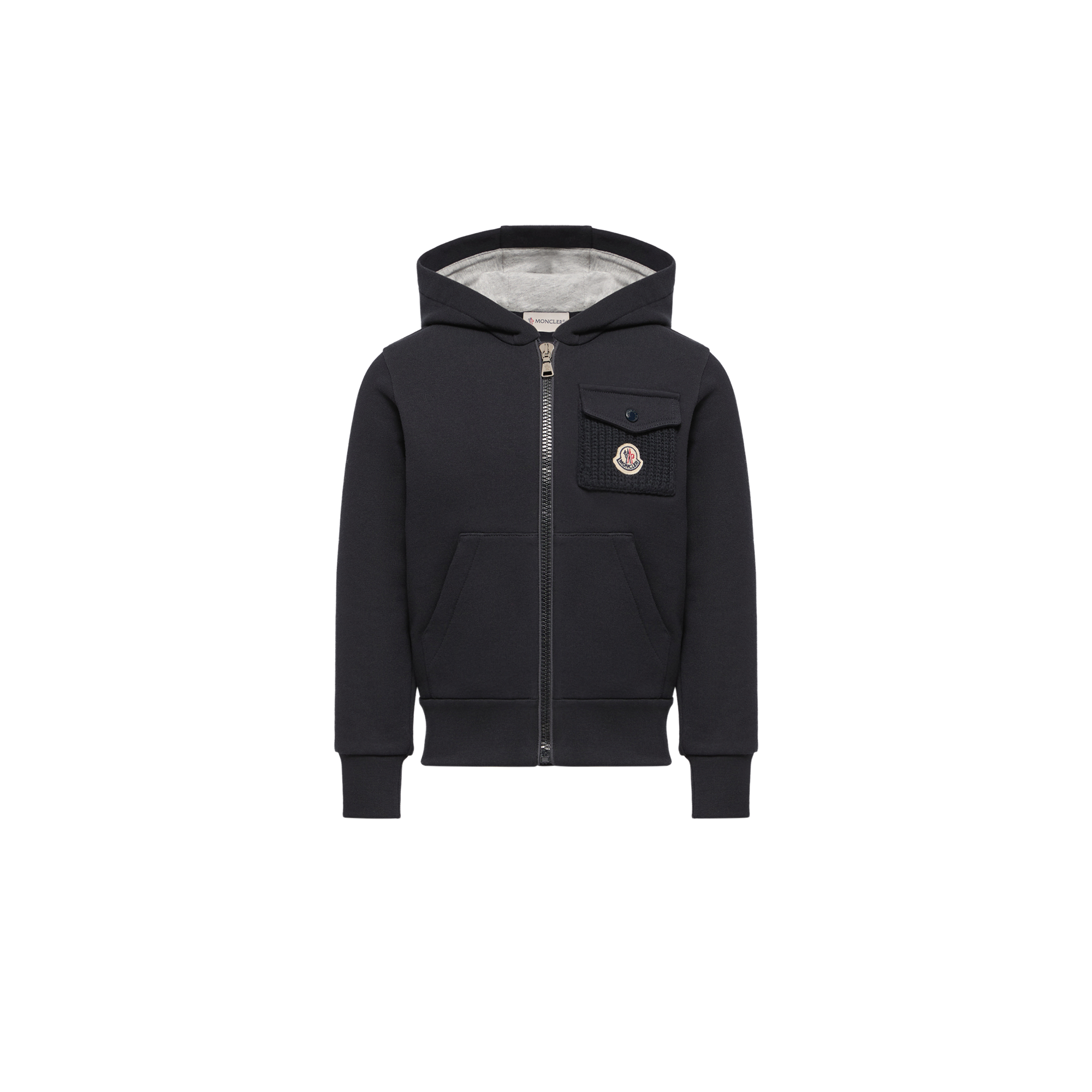Moncler  Logo Patch Cotton Zip-Up Hoodie for Boys in Blue, Size: 14Y
