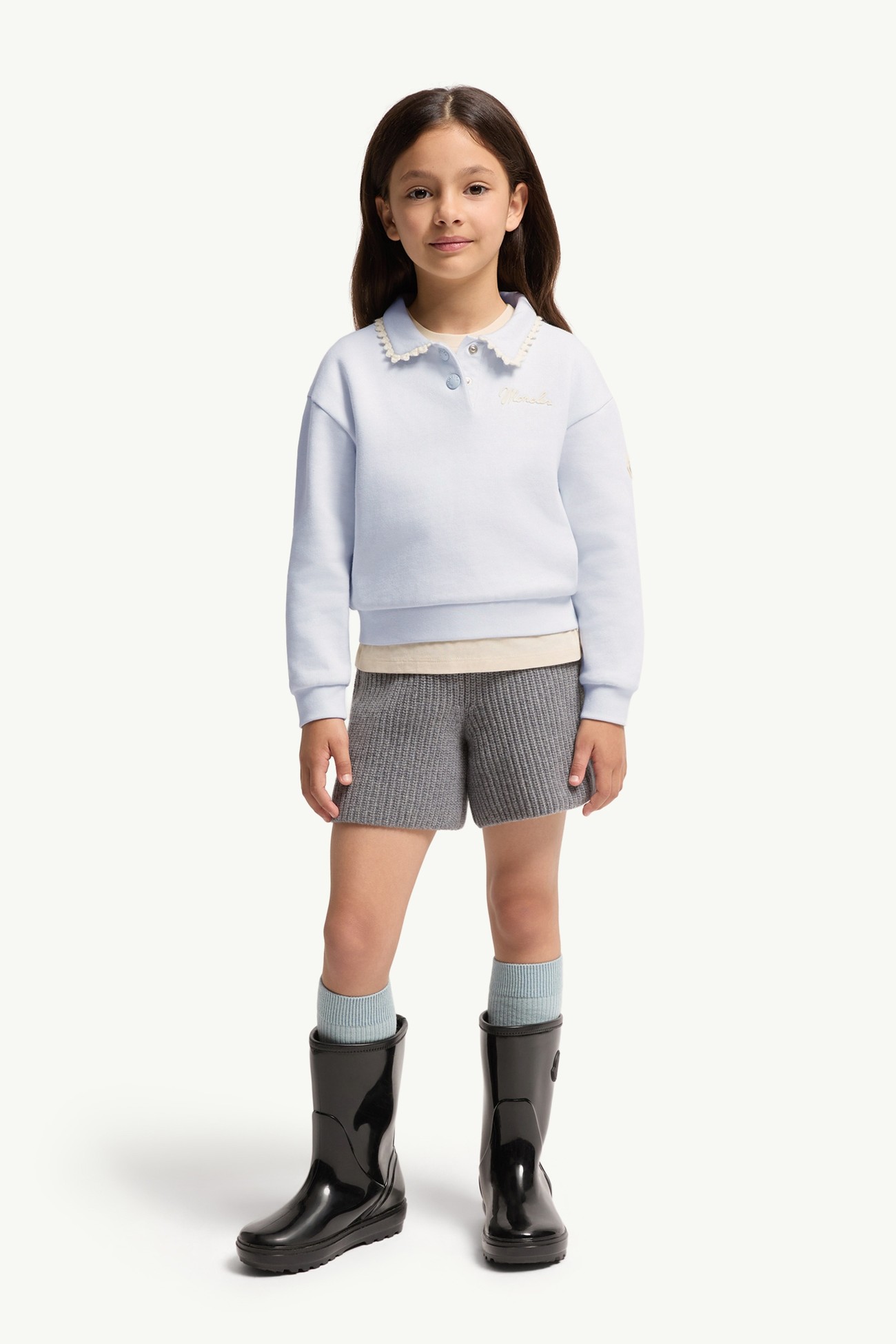 Cotton Fleece Sweatshirt Girl Ice Gray Moncler 1