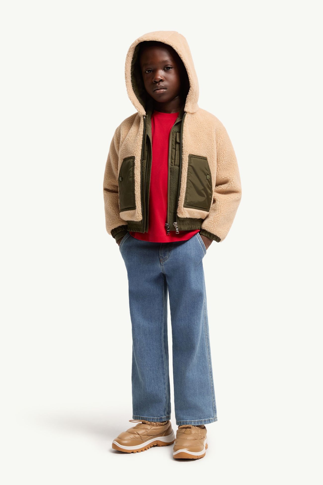 男童泰迪绒风格拉链连帽卫衣 男童 米色 Moncler 1