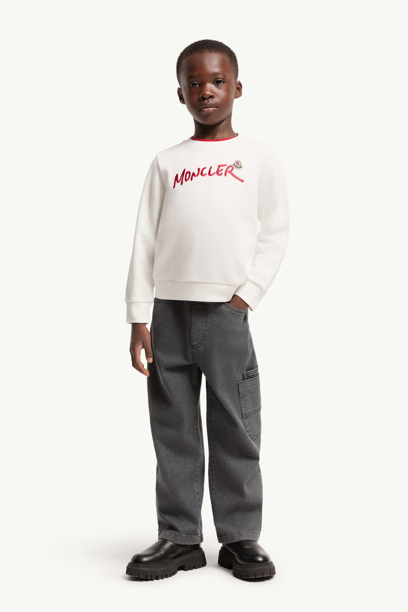 Logo Cotton Sweatshirt Boy White Moncler 1