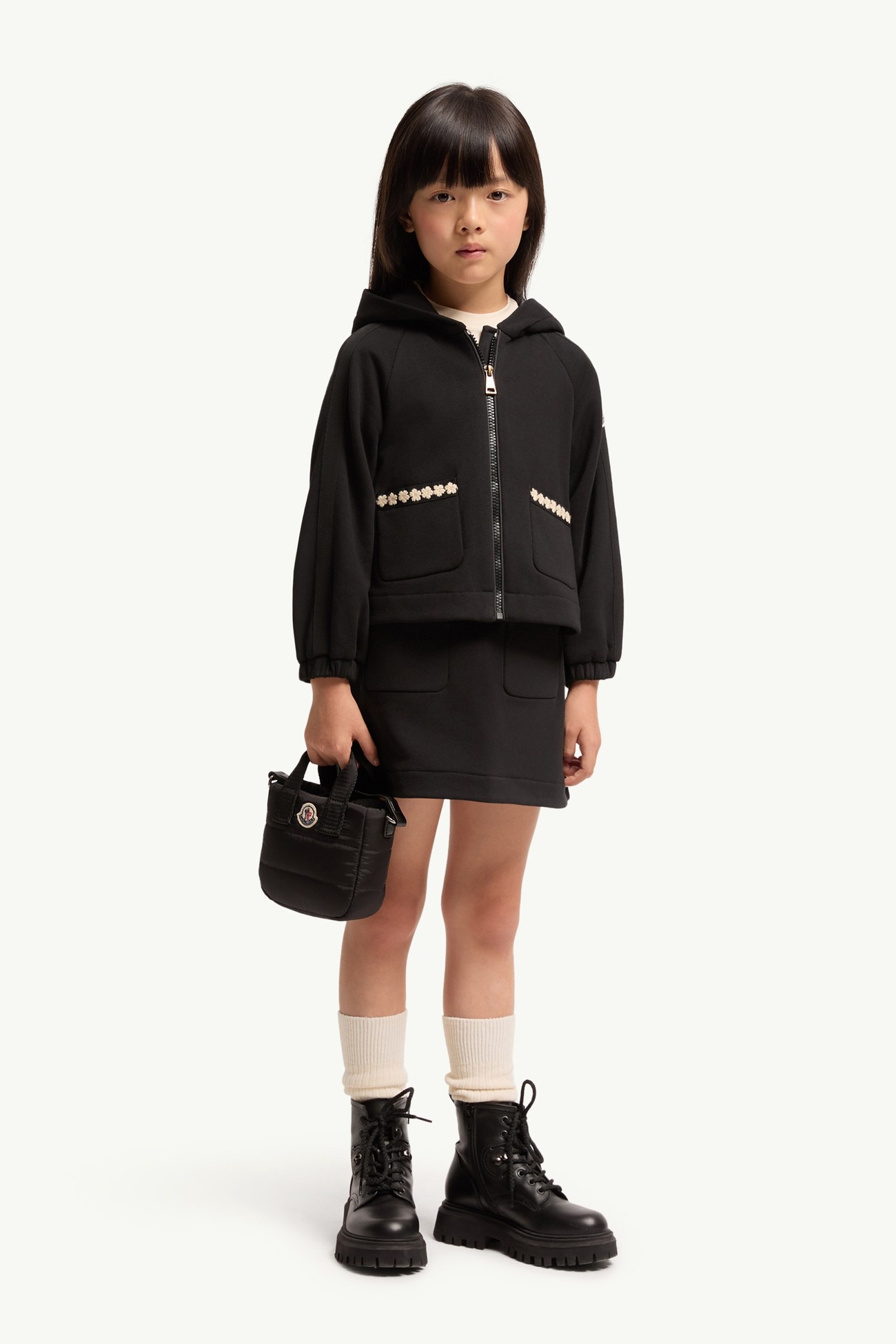 Felpa con zip e cappuccio in misto cotone Bambina Nero Moncler 1