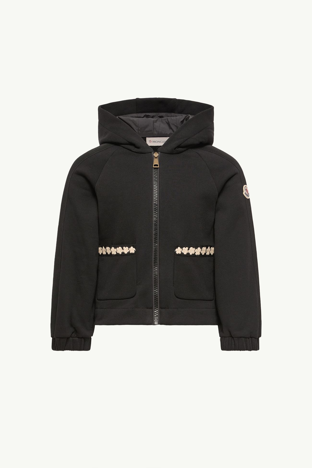 Cotton Blend Zip-Up Hoodie Girl Black Moncler 0