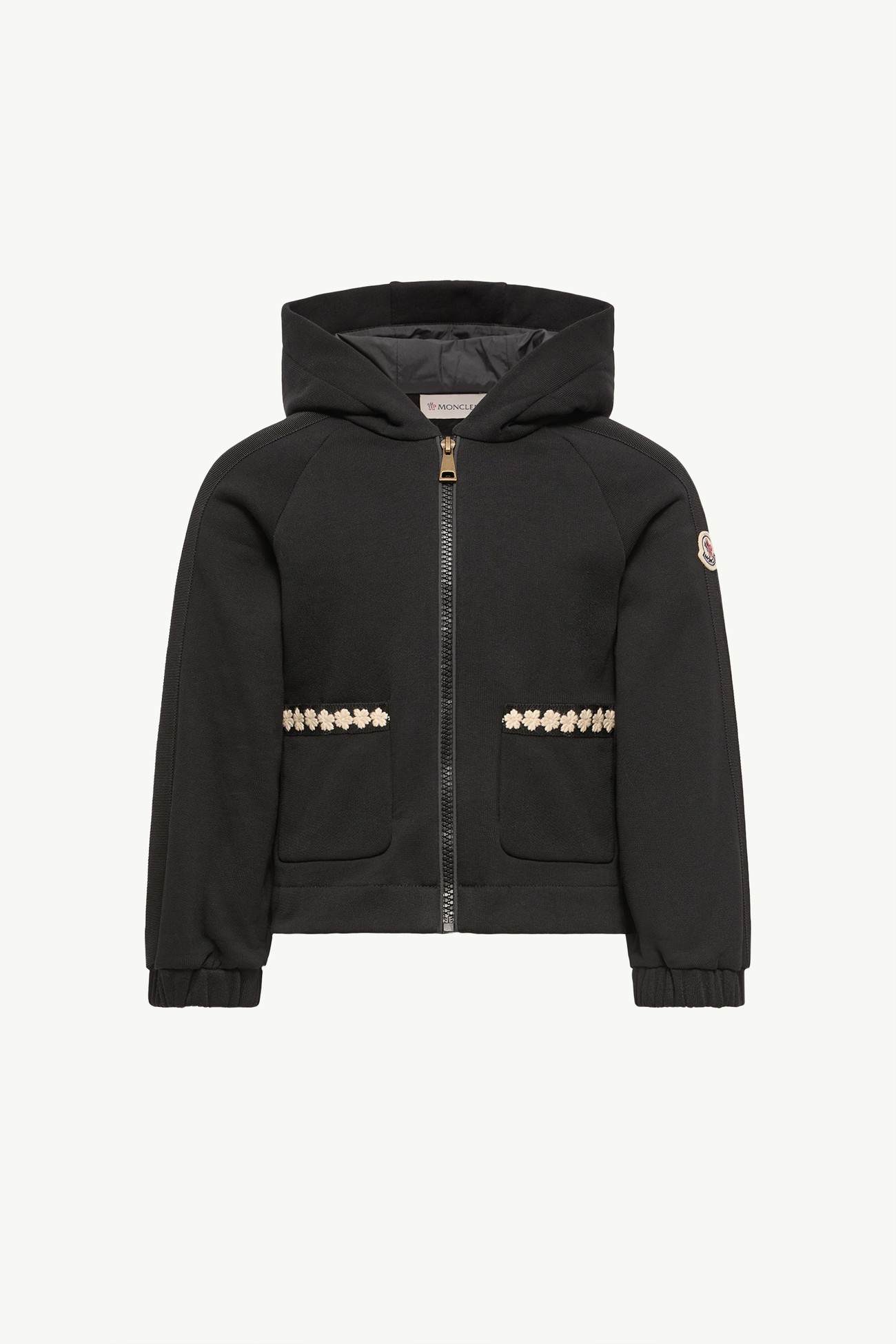 Cotton Blend Zip-Up Hoodie Girl Black Moncler 0
