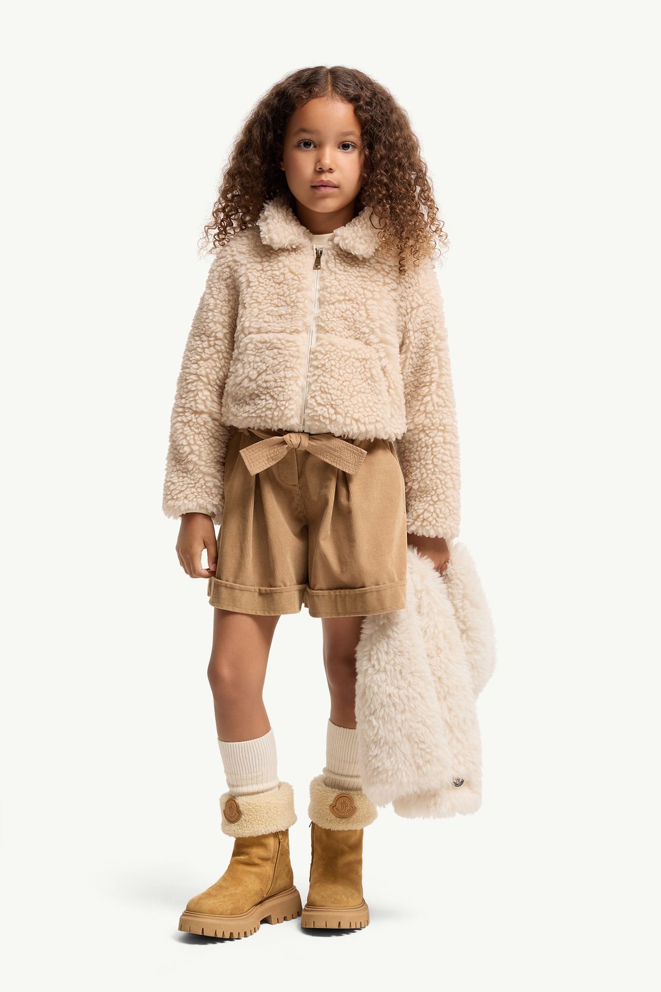 Teddy Zip-Up Sweatshirt Girl White Ivory Moncler 1