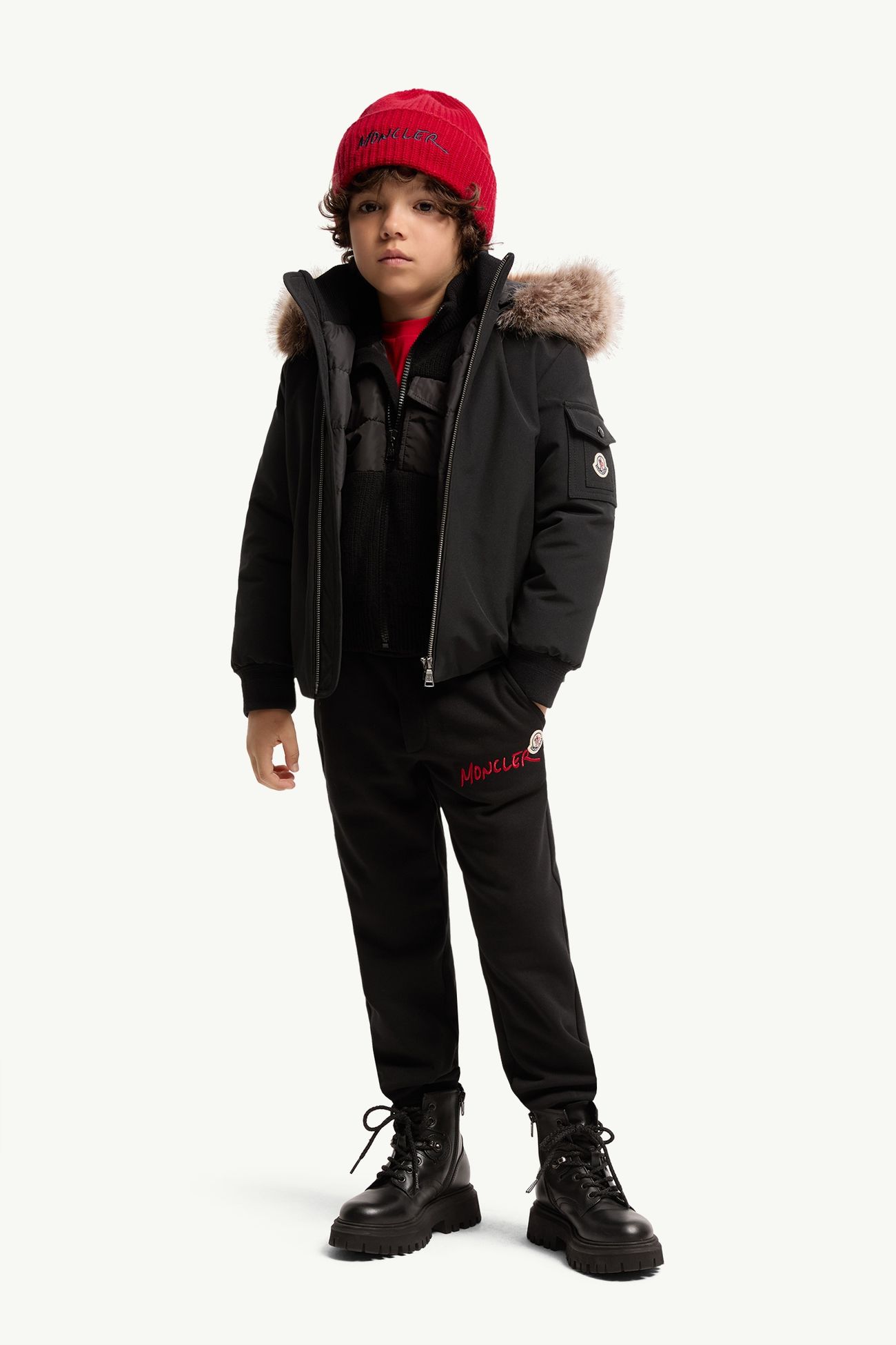 Embroidered Logo Cotton Sweatpants Boy Black Moncler 1