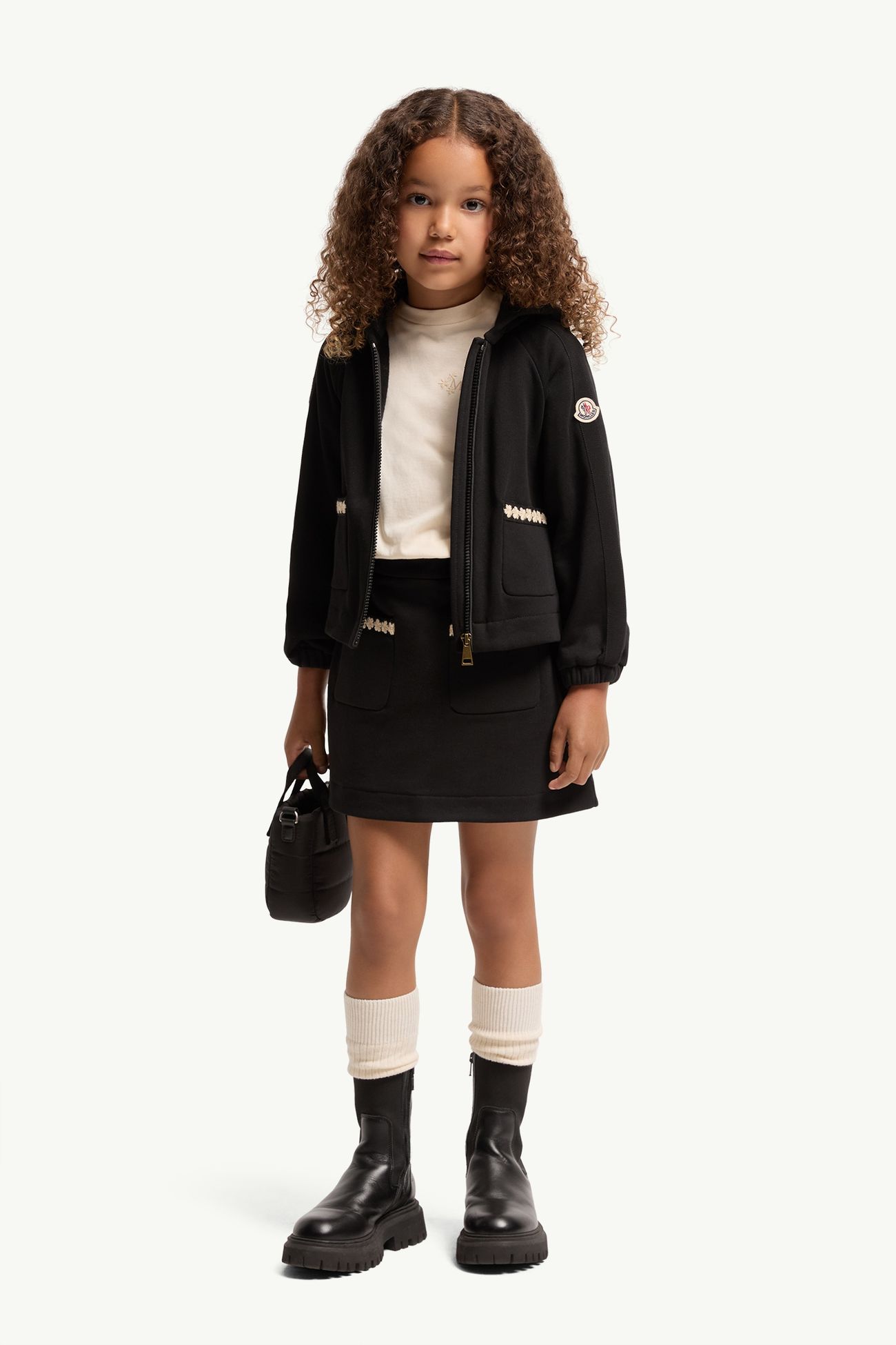 Falda de algodón con adorno floral Niña Negro Moncler 1