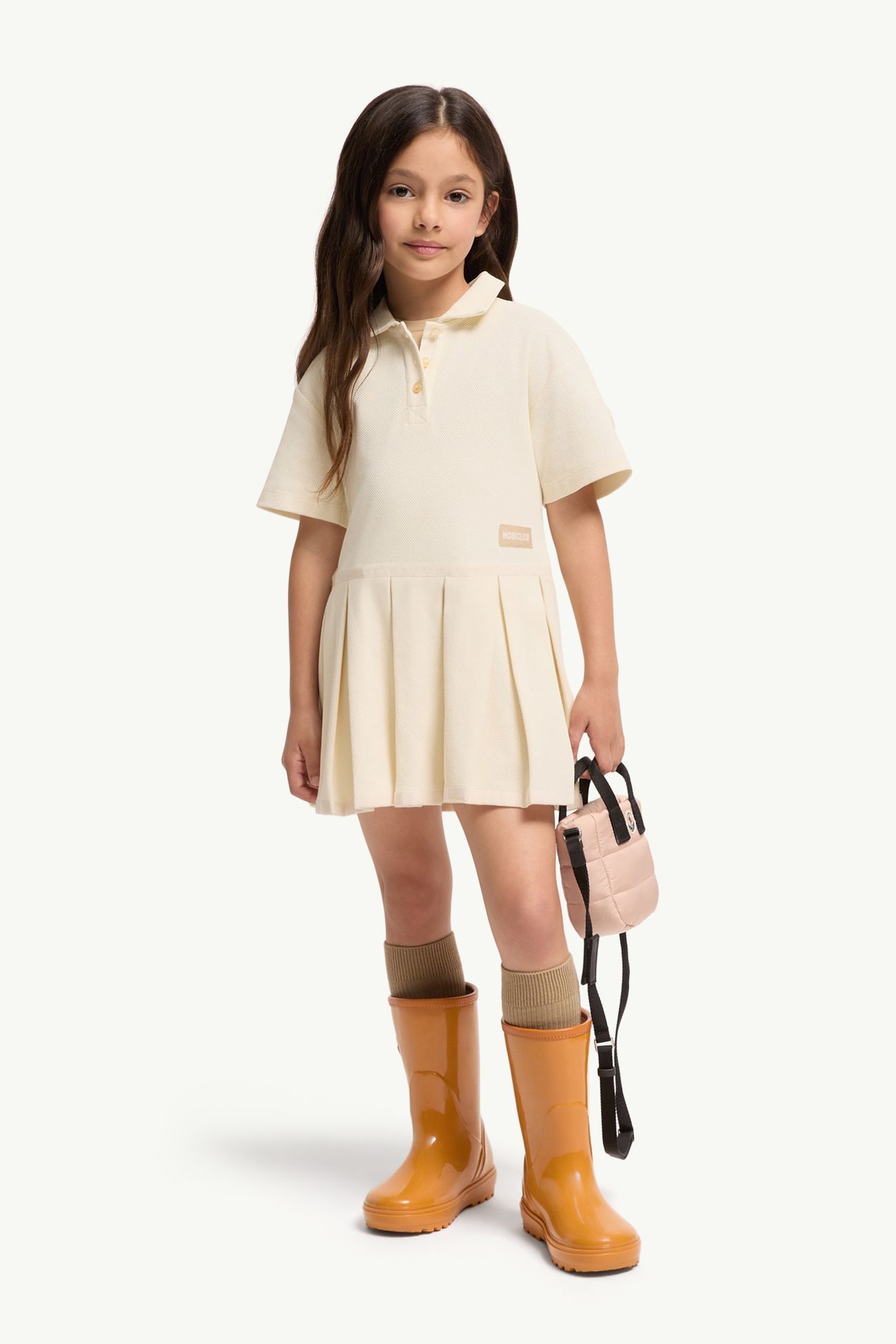 Piquet Polo Dress Girl White Ivory Moncler 1
