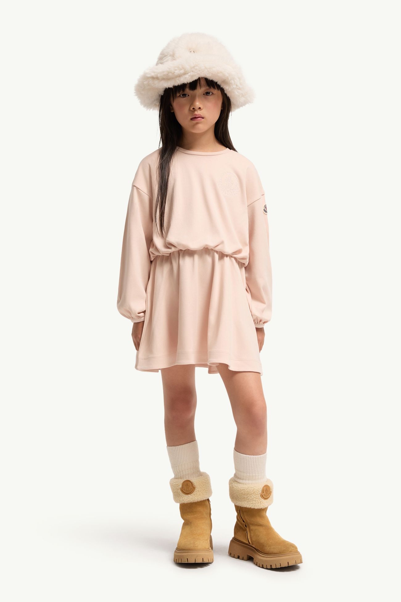 Langarmkleid aus Baumwolle mit Blumenstickerei Mädchen Hellpink Moncler 1
