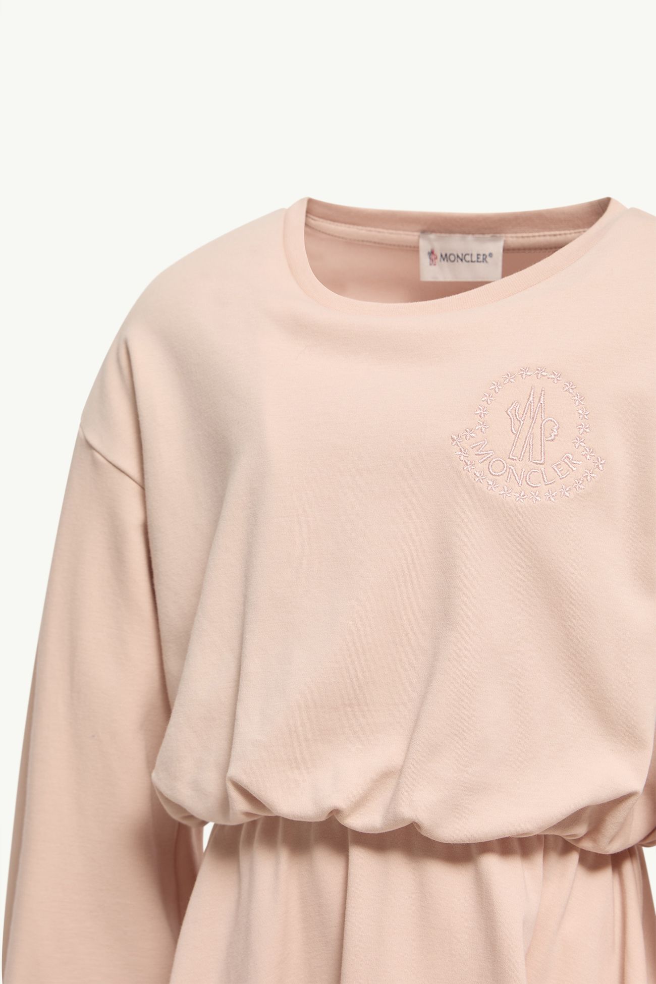 Embroidered Flowers Long Sleeve Cotton Dress Girl Light Pink Moncler 4