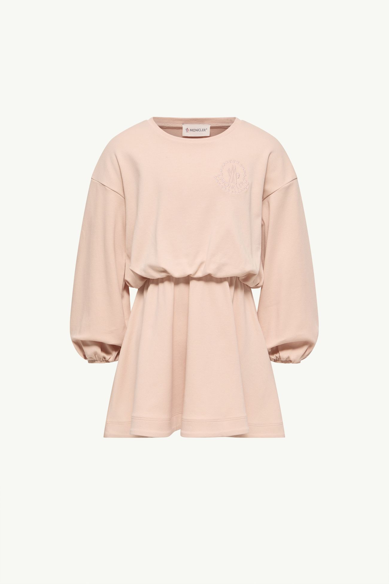 Vestido de algodón de manga larga con bordado de flores Niña Rosado claro Moncler 0