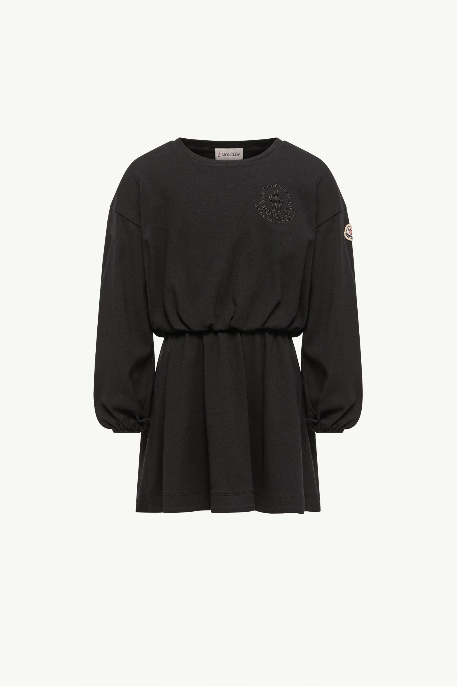 Embroidered Flowers Long Sleeve Cotton Dress Girl Black Moncler, 1 of 0