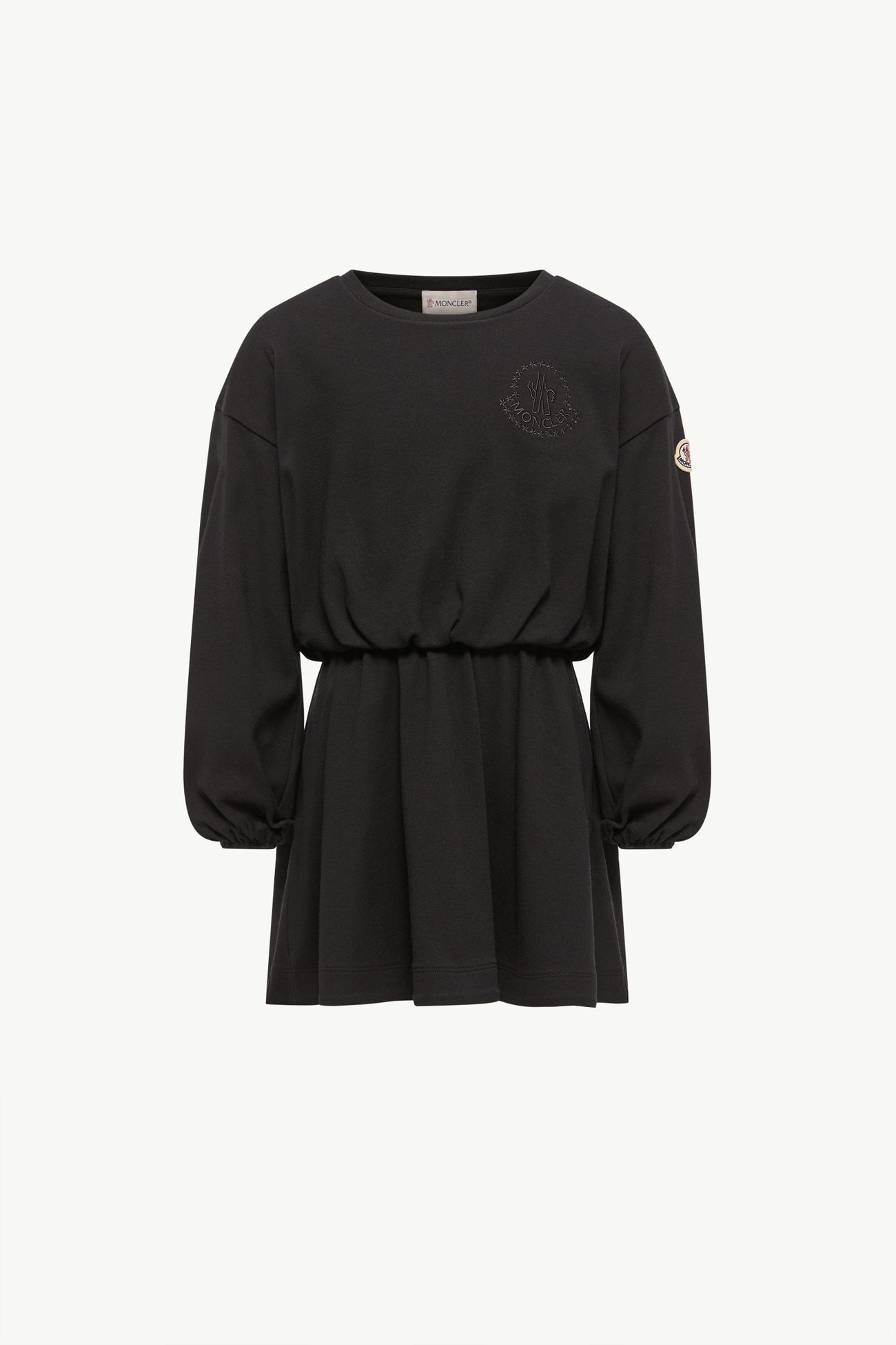 Embroidered Flowers Long Sleeve Cotton Dress Girl Black Moncler 0