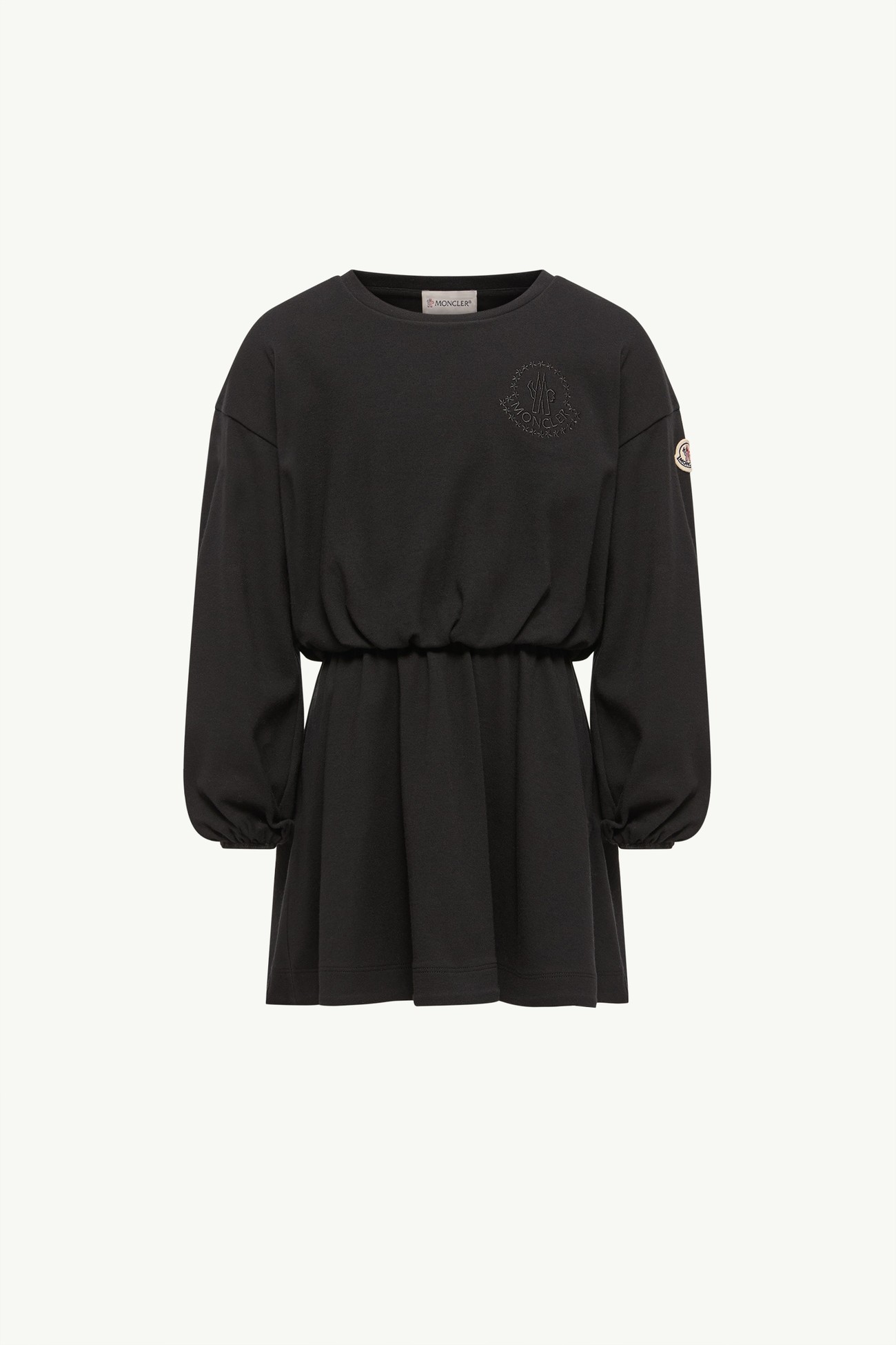 Vestido de algodón de manga larga con bordado de flores Niña Negro Moncler 0