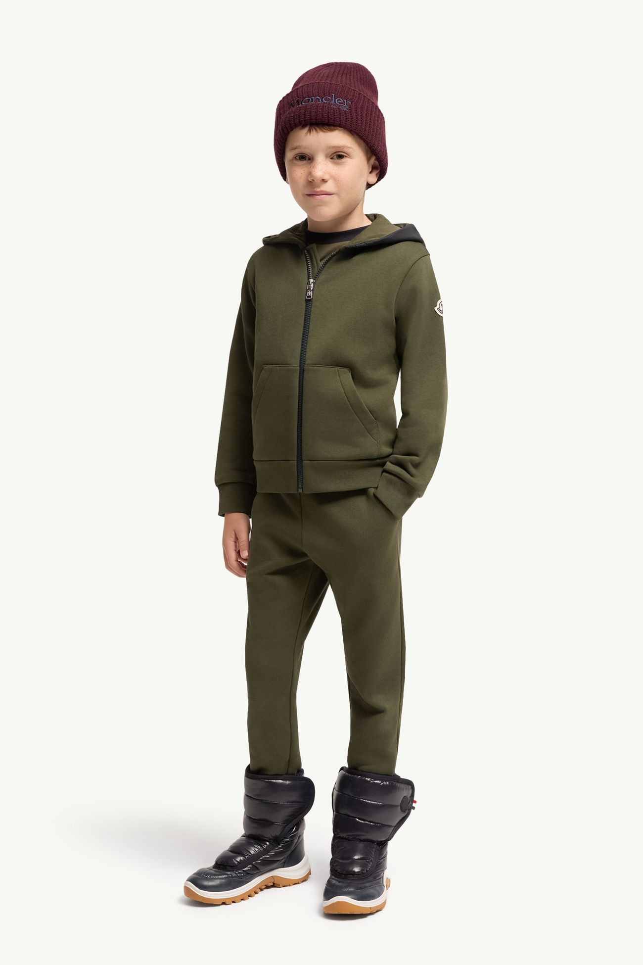 Ensemble de survêtement à logo en molleton de coton Garçon Vert Olive Moncler 1