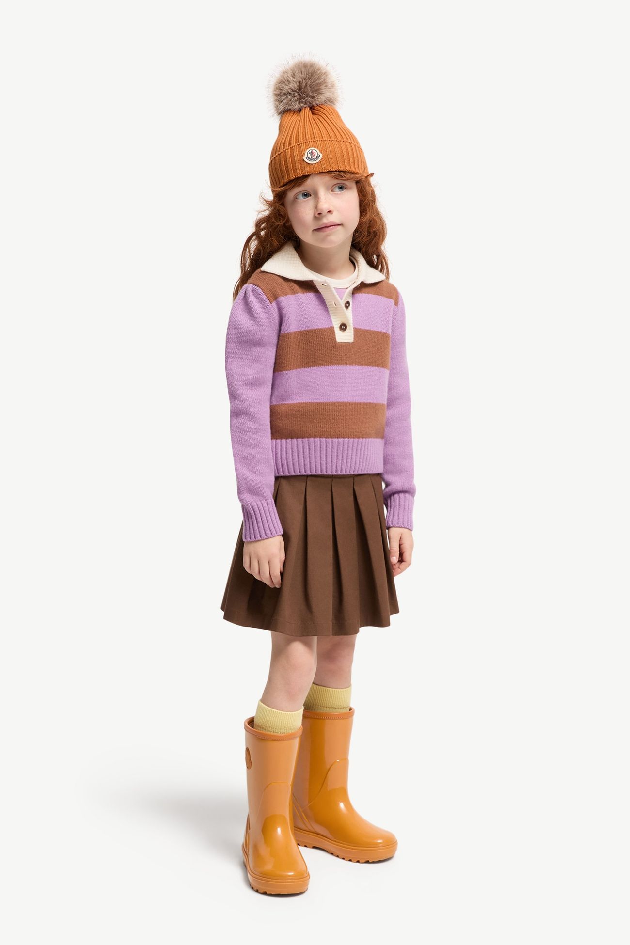 Wool & Cashmere Knit Polo Girl Mauve & Brown Moncler 1