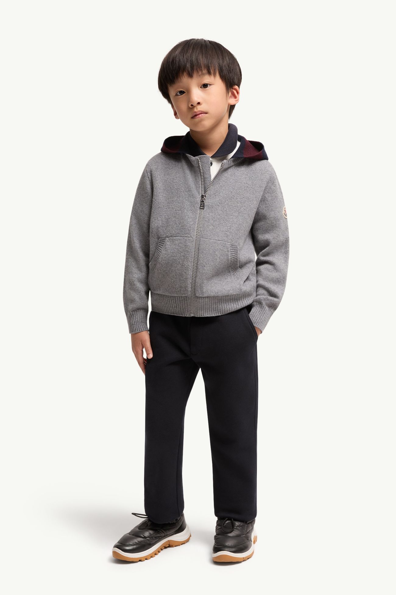 Cárdigan con capucha y cremallera de lana y cachemira Niño Gris Moncler 1