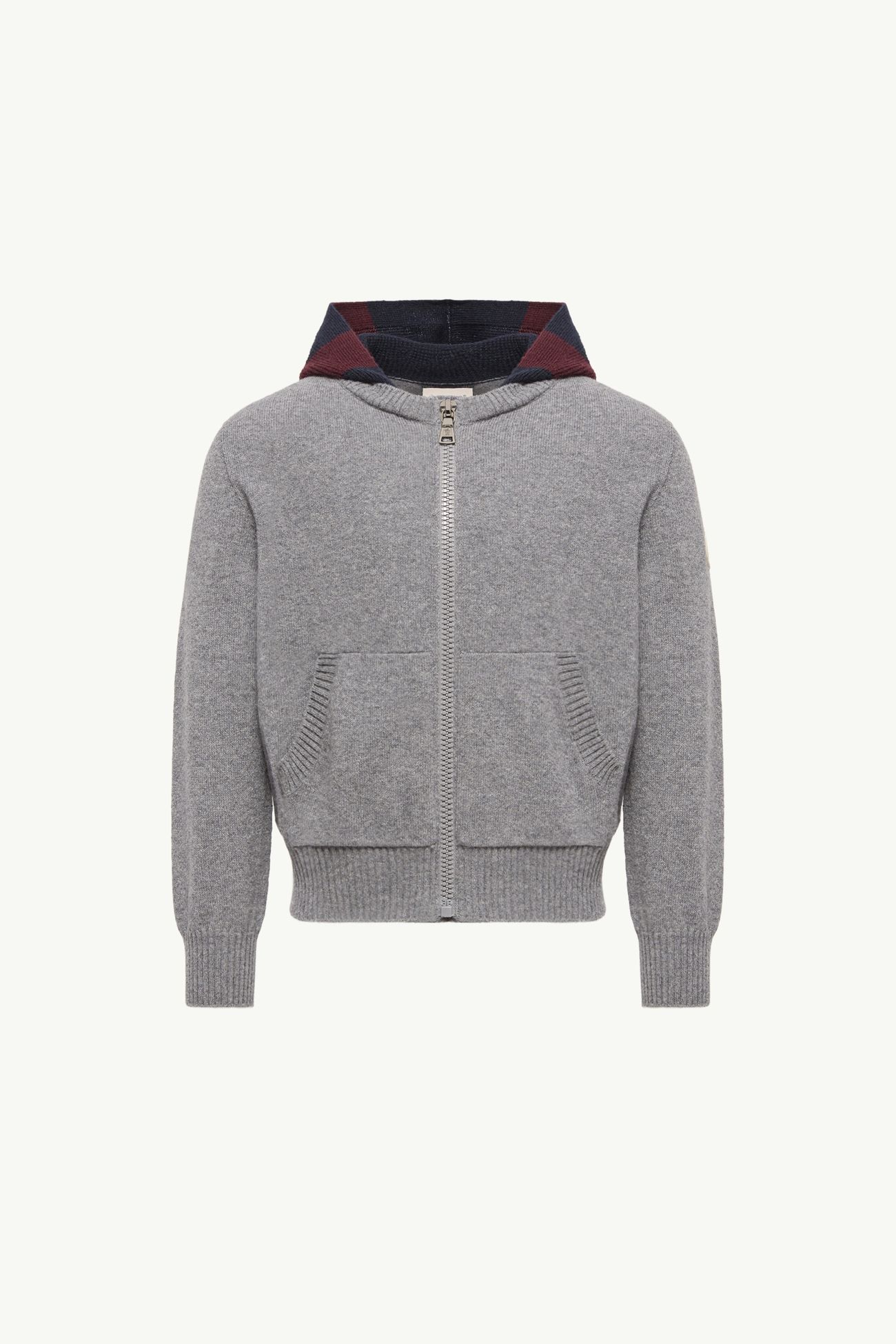 Wool & Cashmere Zip-Up Hooded Cardigan Boy Grey Moncler 0