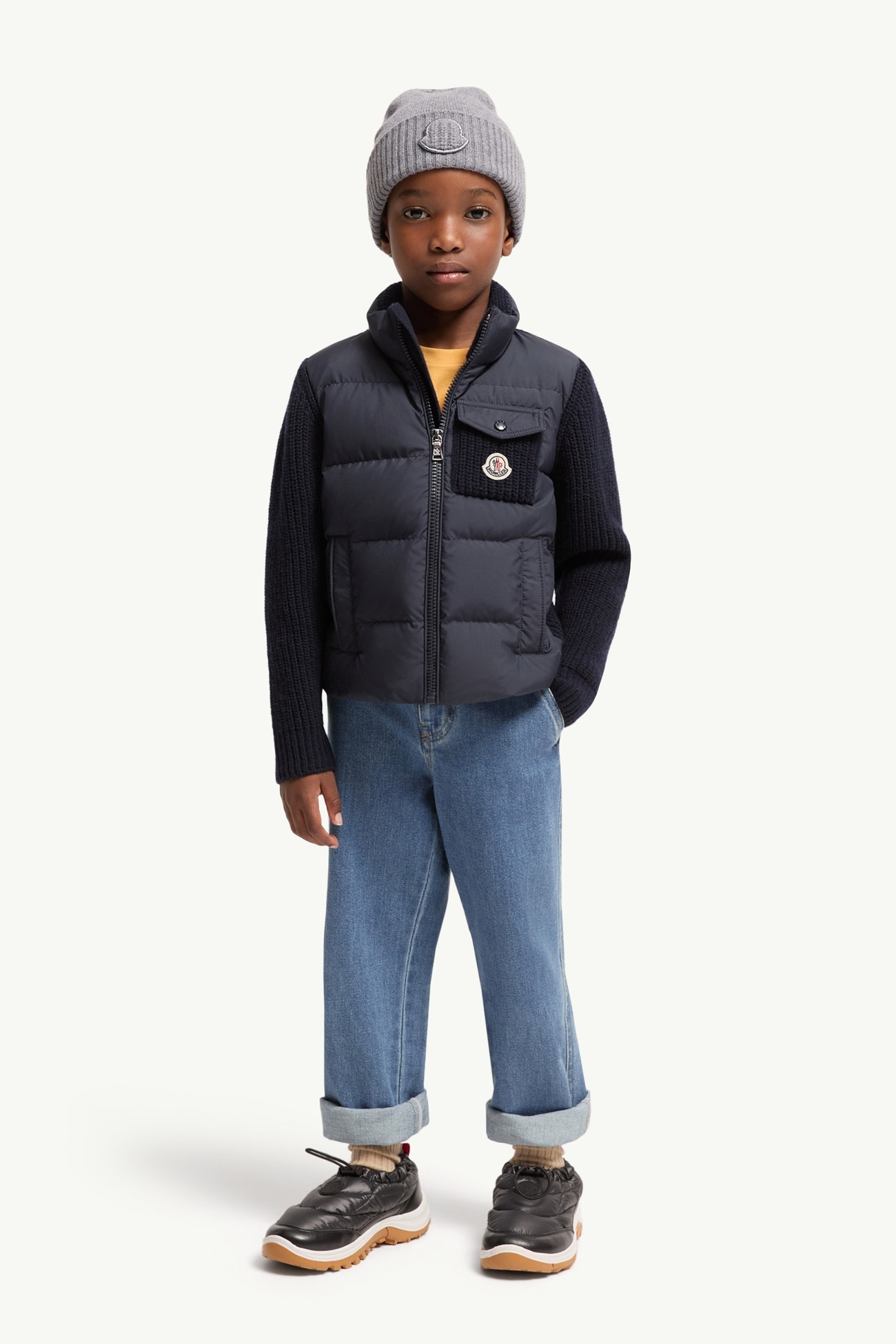 Cardigan imbottito in lana e cashmere con zip Bambino Blu Navy Moncler 1