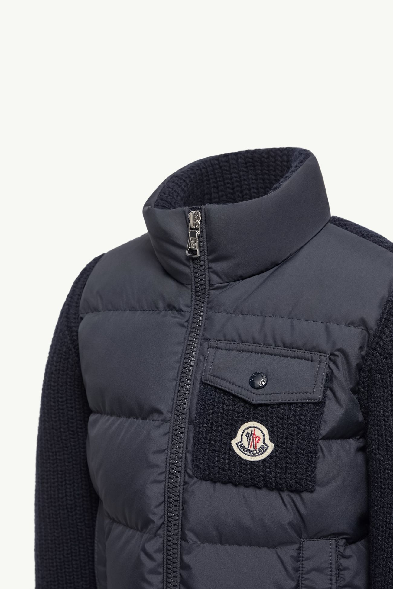 Cardigan zippé matelassé en laine et cachemire mélangés Garçon Bleu marine Moncler 2