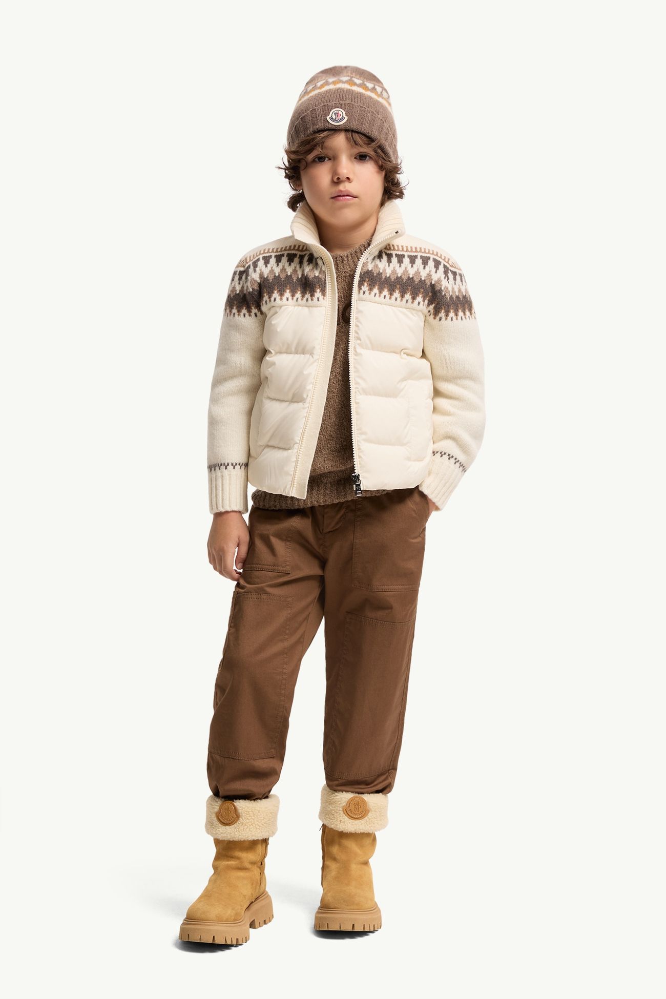 Cardigan zippé en duvet en laine Garçon Blanc Moncler 1