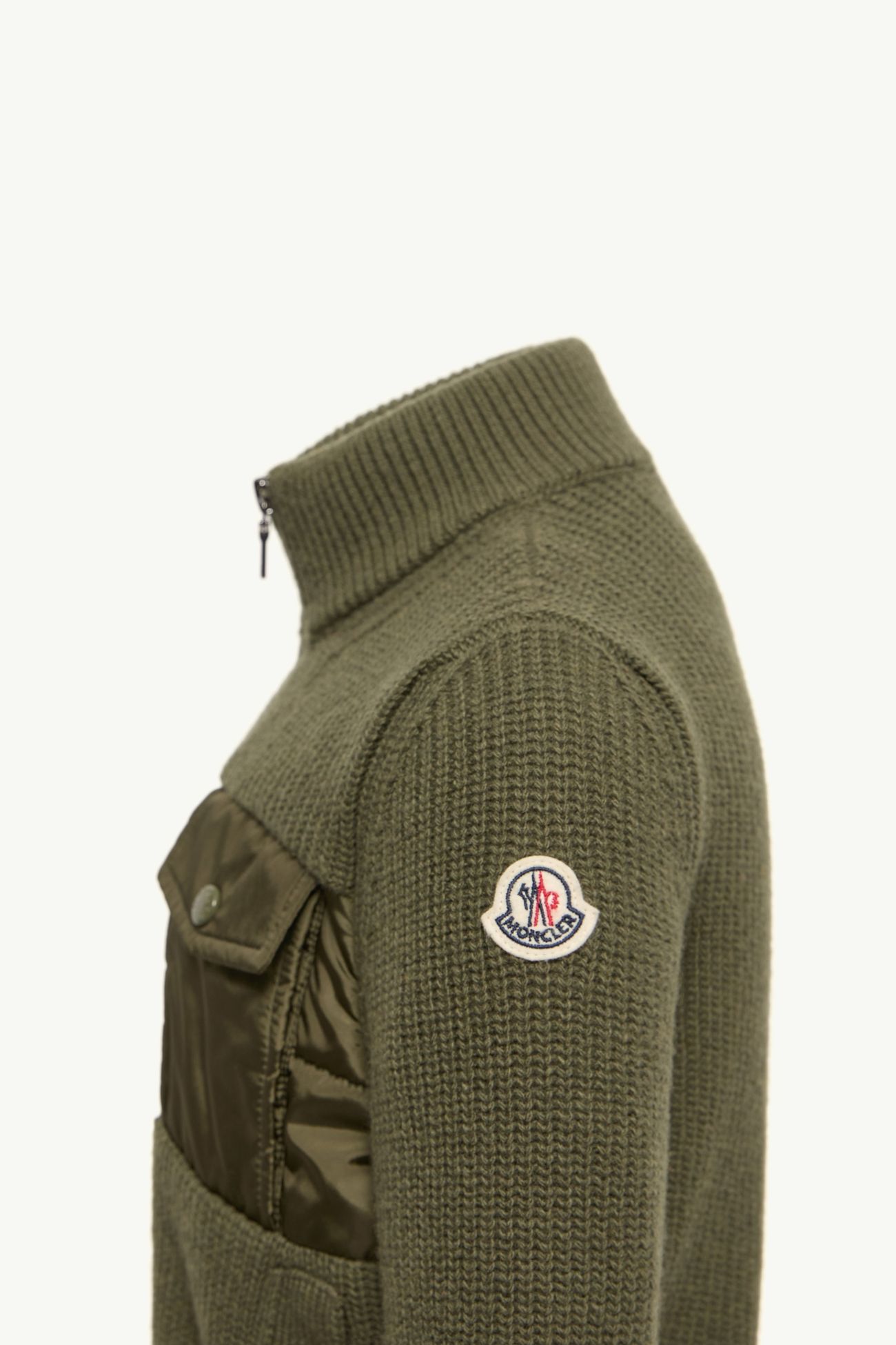 羊毛羊絨混紡拉鏈開襟毛衣 男童 橄欖綠色 Moncler 1