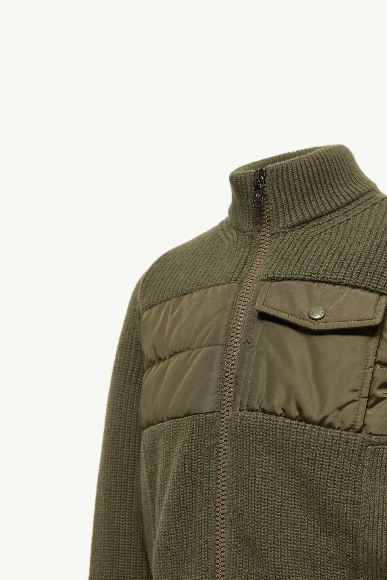 Wool & Cashmere Blend Zip-Up Cardigan Boy Olive Green Moncler 3