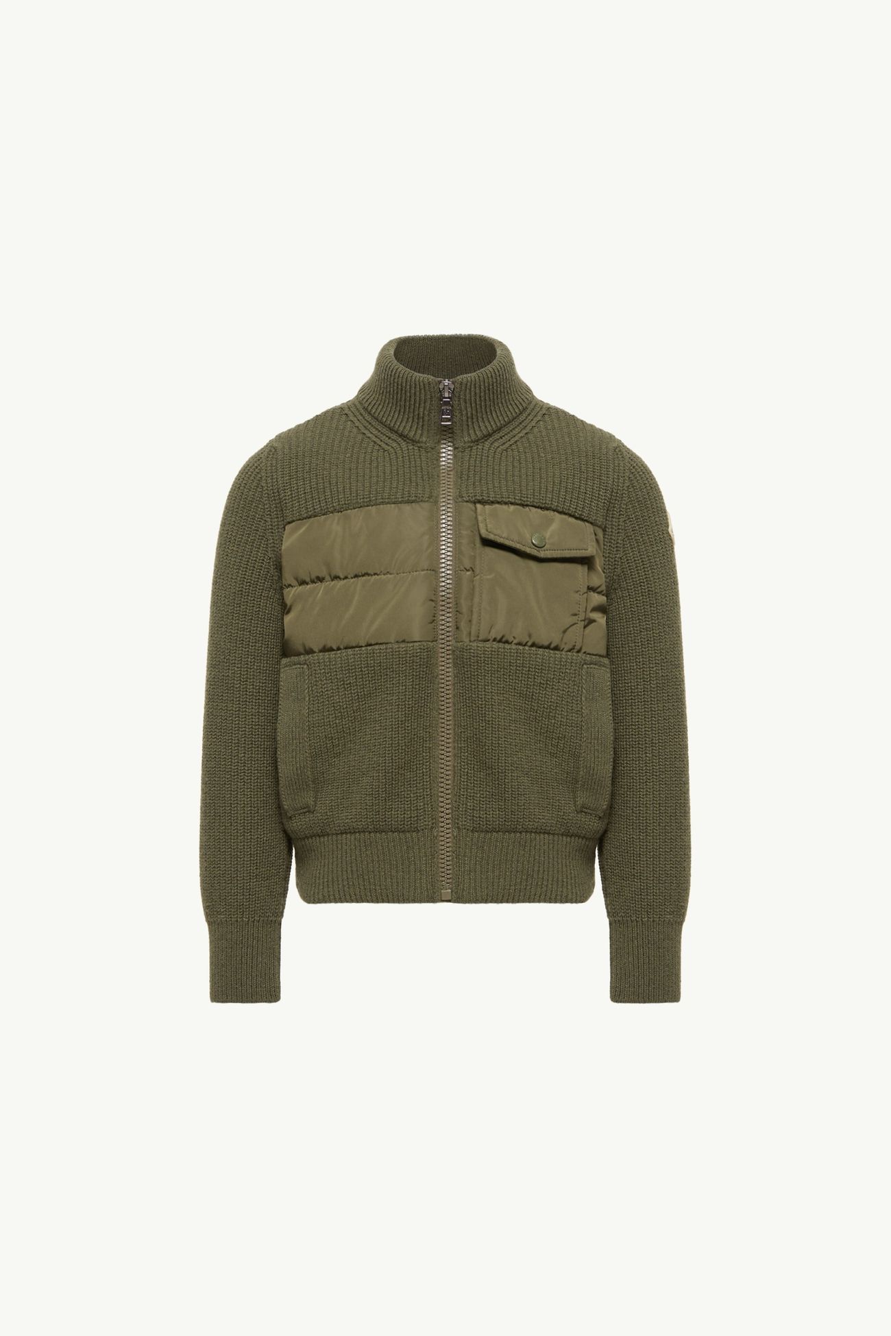 Strickjacke aus Wolle-Kaschmir-Mischung mit Reißverschluss Jungen Olivgrün Moncler 0