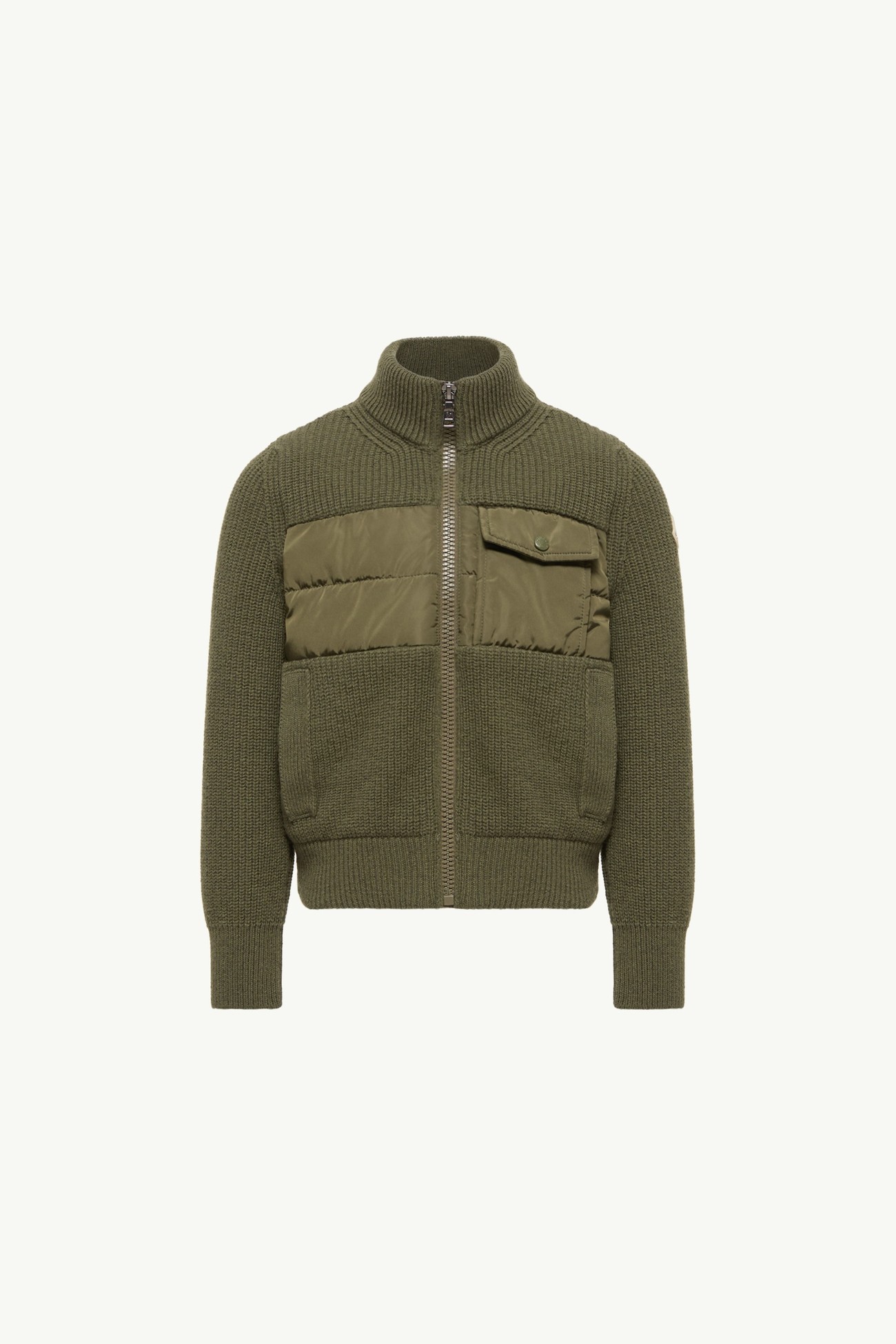 羊毛羊絨混紡拉鏈開襟毛衣 男童 橄欖綠色 Moncler 0