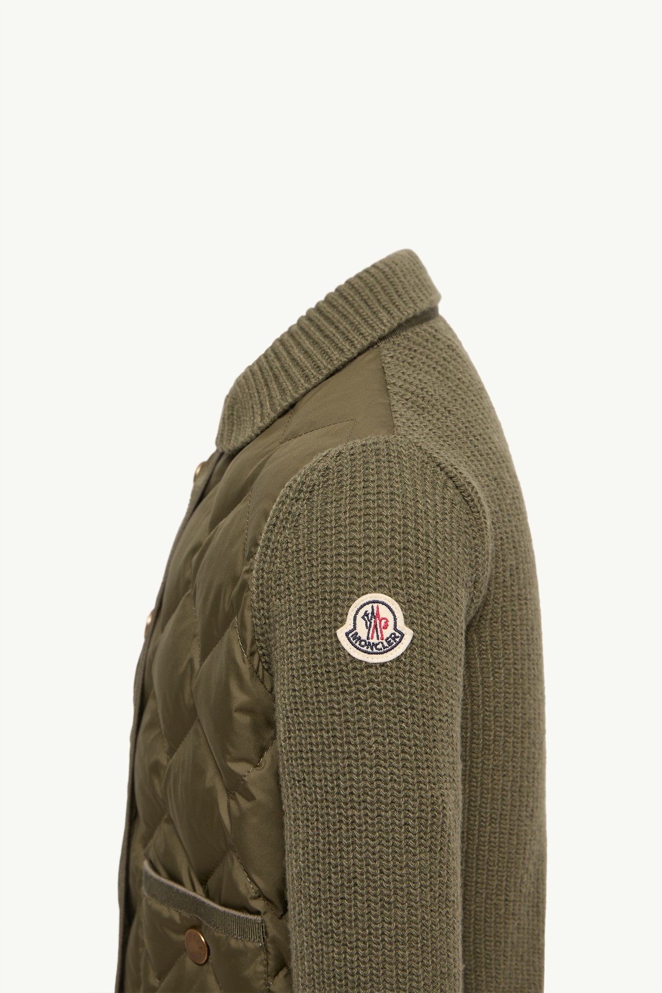 Wool & Cashmere Blend Padded Cardigan Girl Olive Green Moncler 2