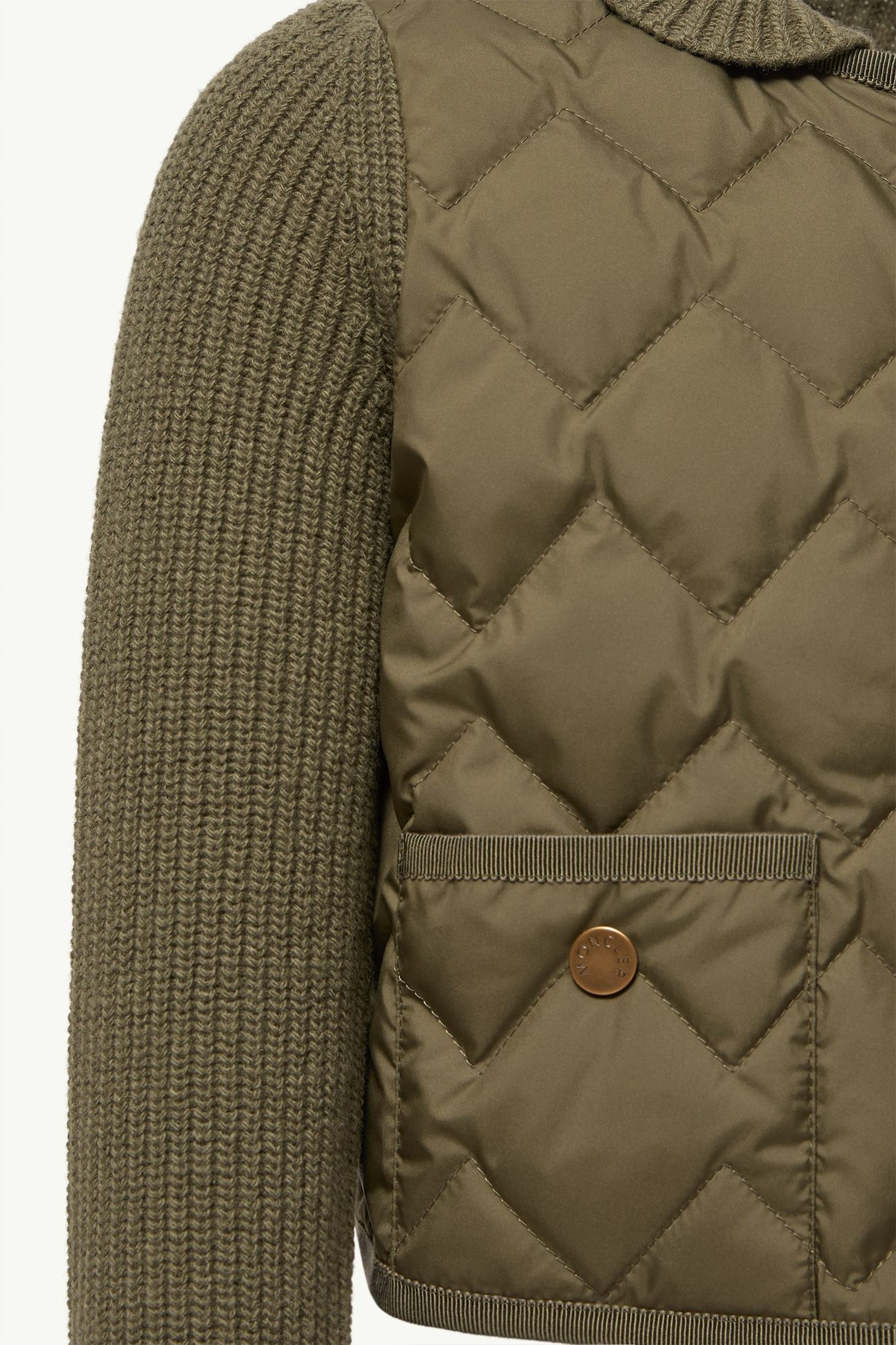 Wool & Cashmere Blend Padded Cardigan Girl Olive Green Moncler 4