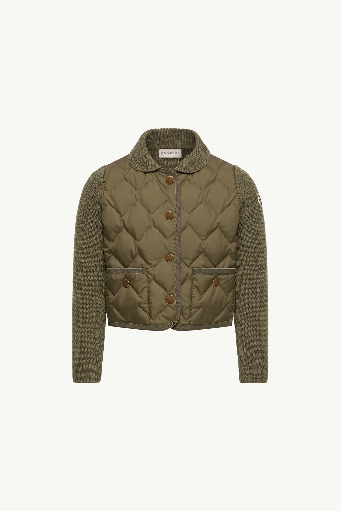 울 & 캐시미어 혼방 패딩 카디건 키즈 여아 올리브 그린 Moncler 0