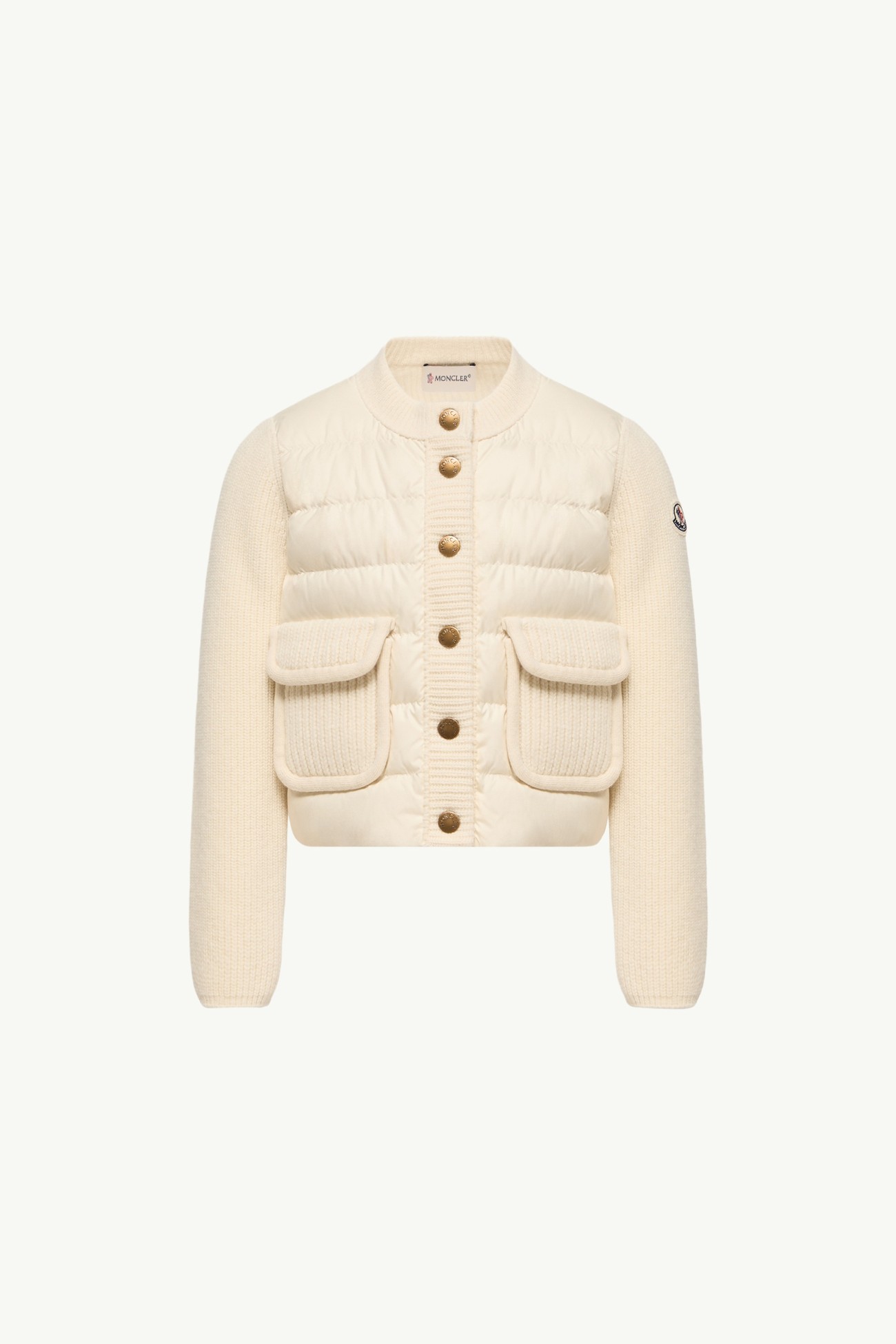 羊毛及羊絨夾層開襟毛衣 女童 象牙白色 Moncler 0