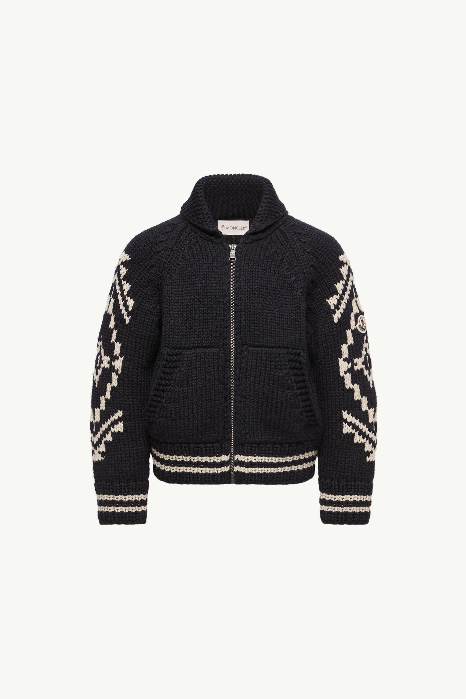 지오메트릭 자카드 울 혼방 집업 카디건 키즈 남아 다크 블루 Moncler, 1 of 0
