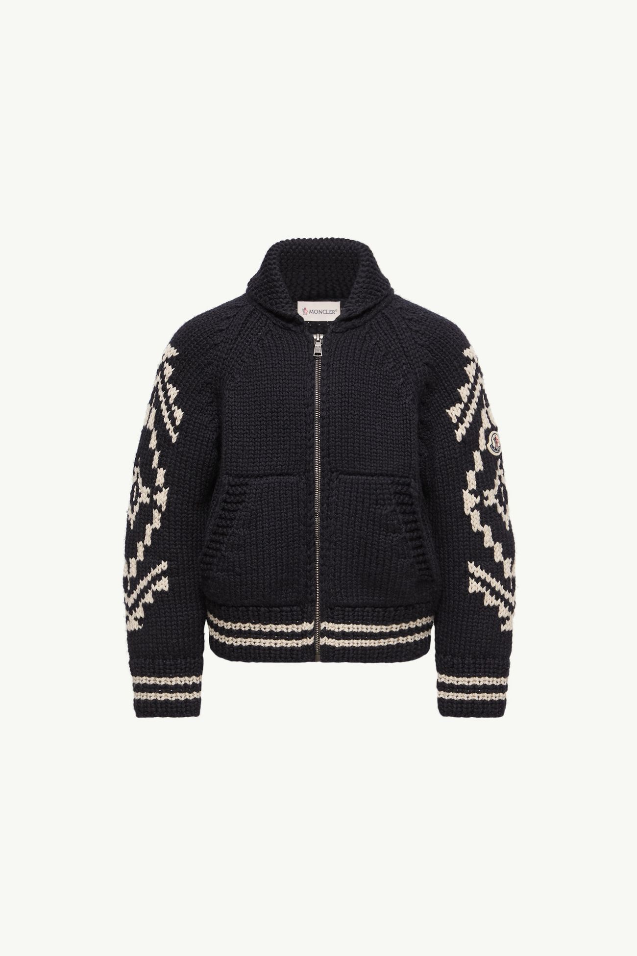 지오메트릭 자카드 울 혼방 집업 카디건 키즈 남아 다크 블루 Moncler 0