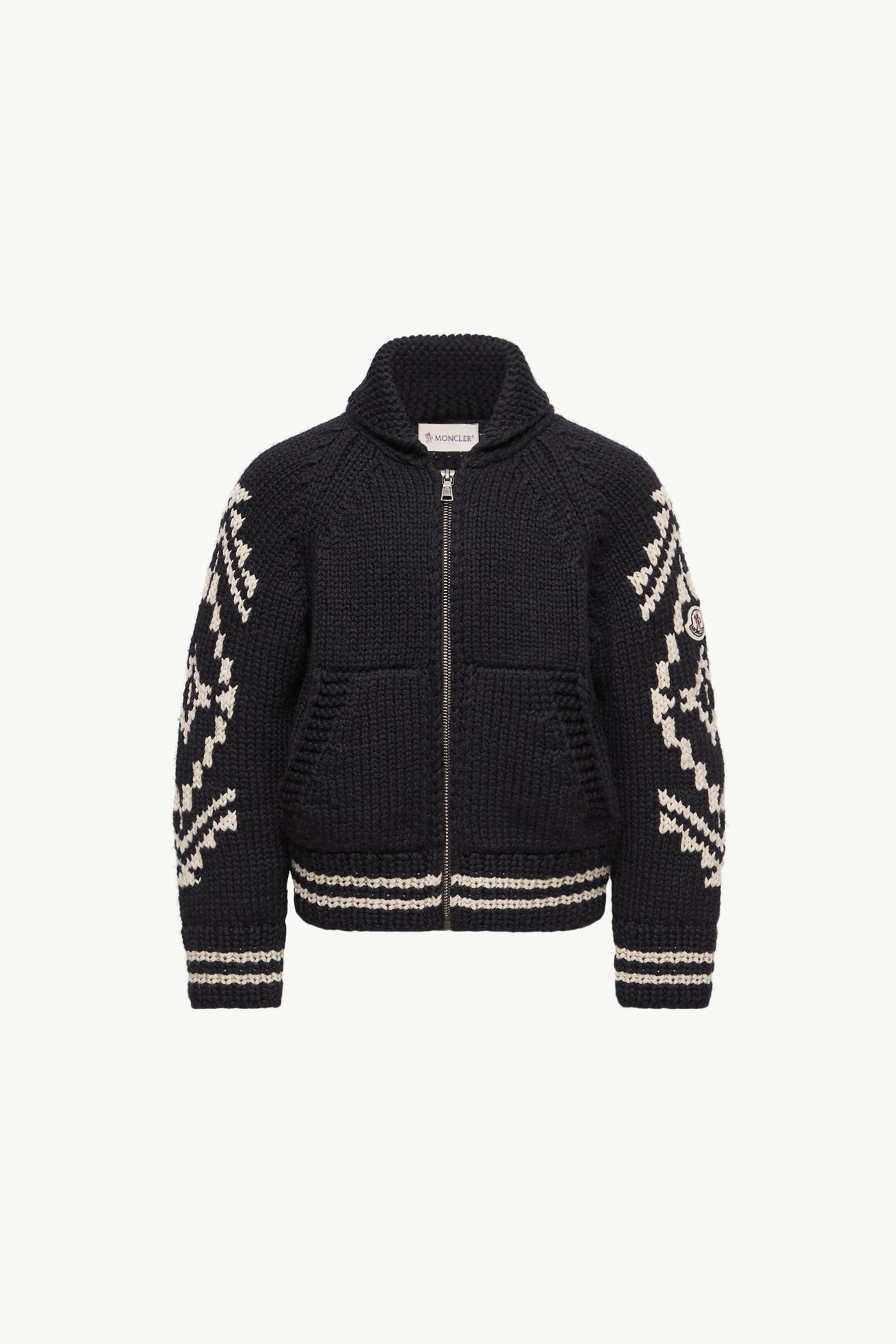 지오메트릭 자카드 울 혼방 집업 카디건 키즈 남아 다크 블루 Moncler 0