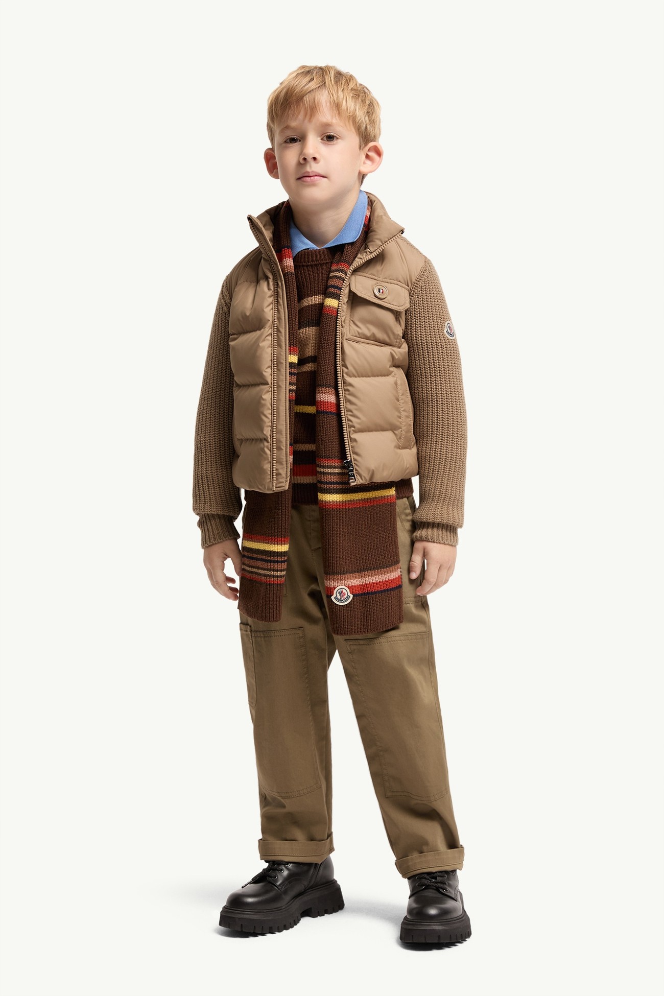 Wool & Cashmere Padded Zip-Up Cardigan Boy Beige Moncler 1